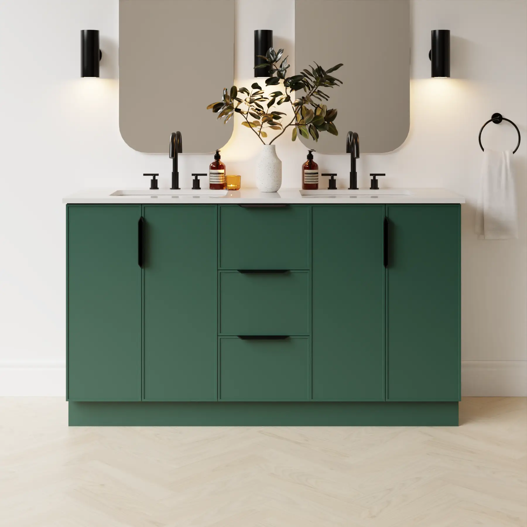 emerald green satin paint vanity
