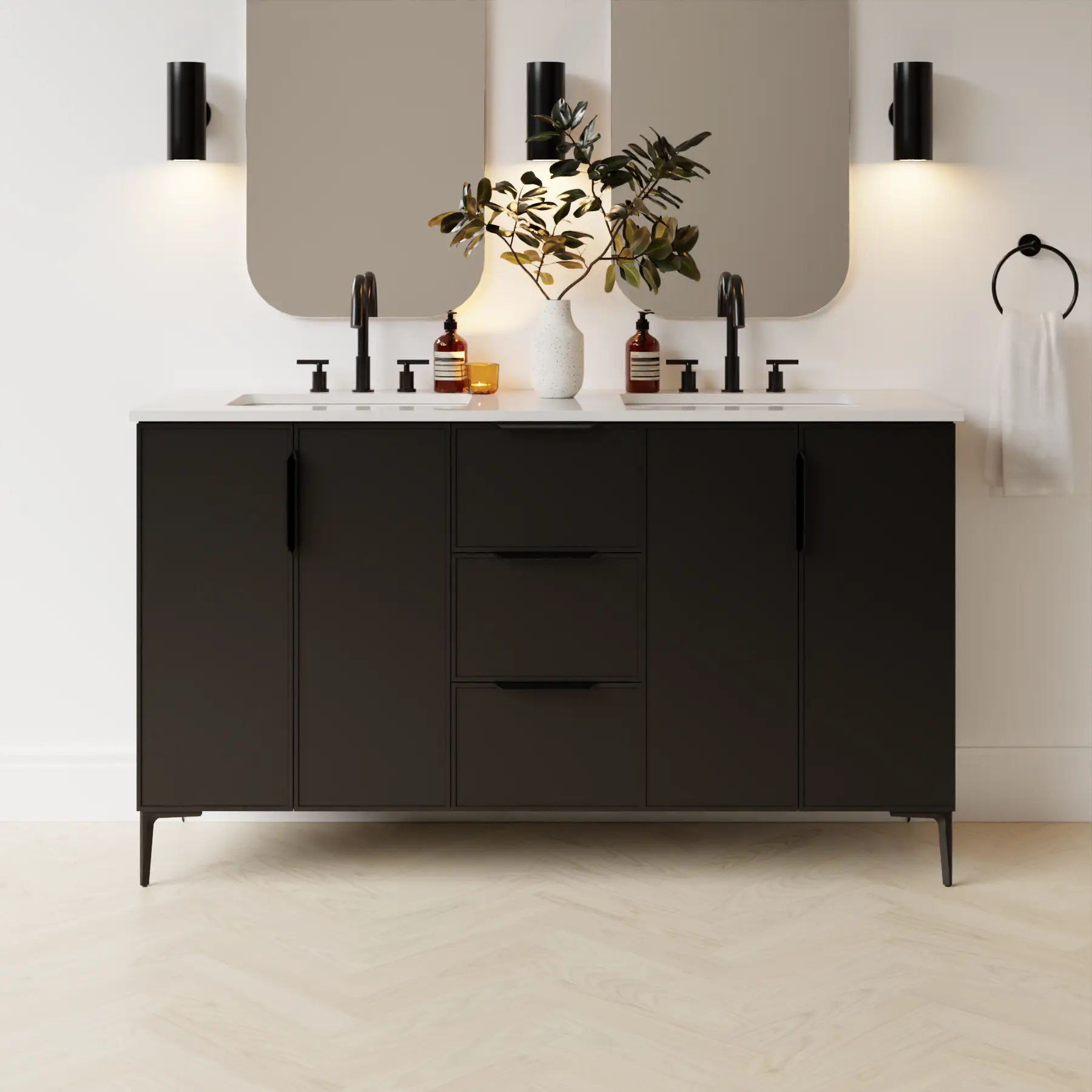 black satin paint vanity