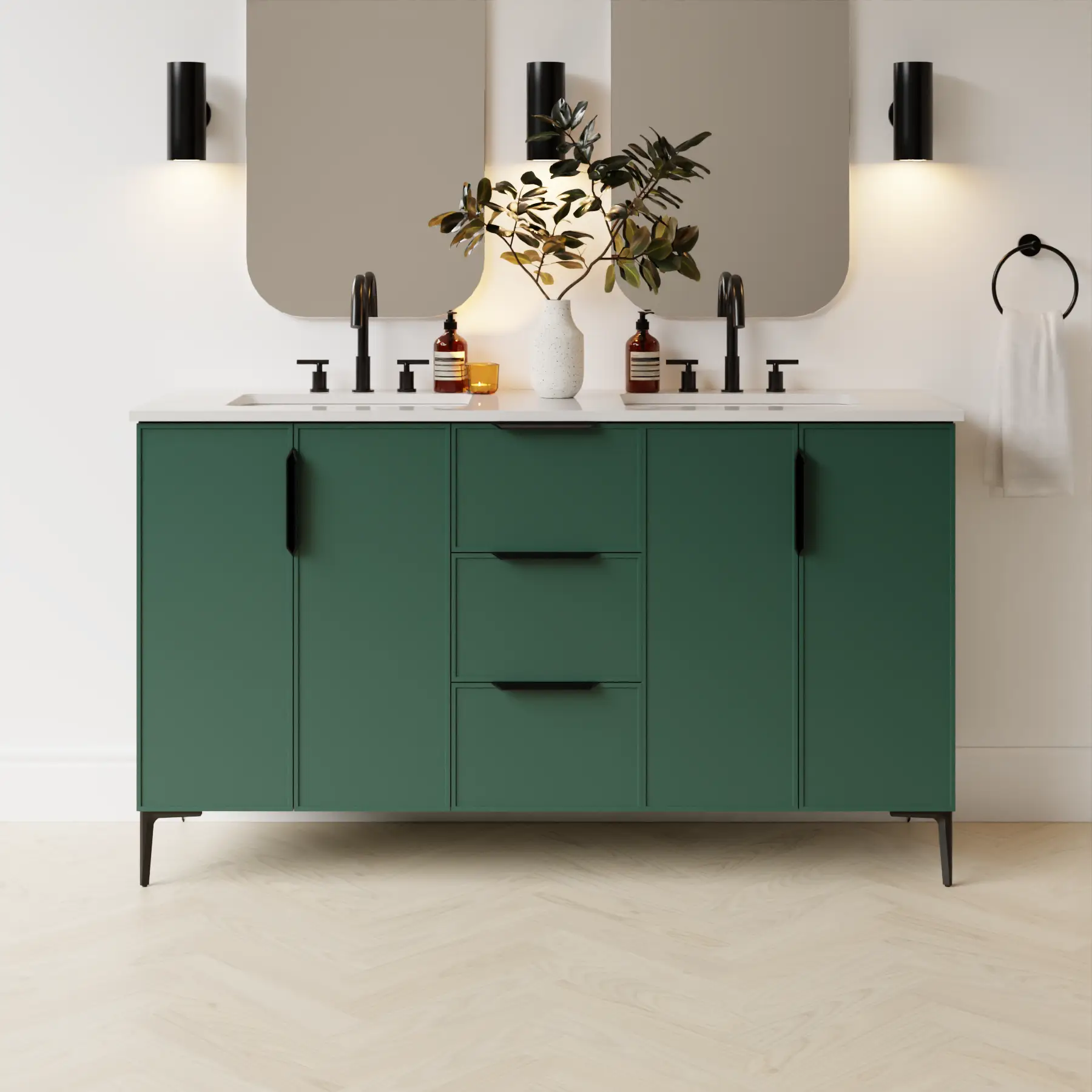 emerald green satin paint vanity