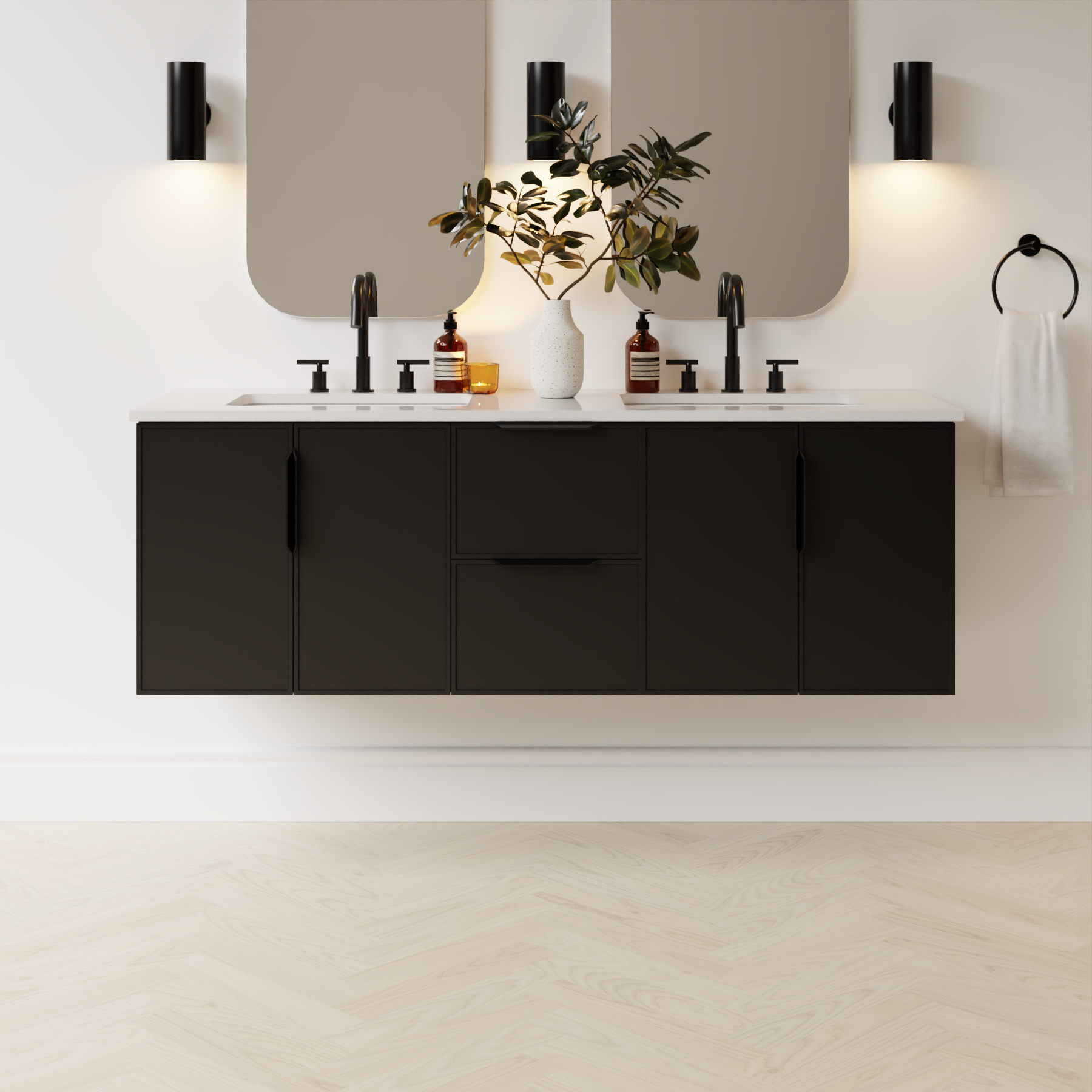 black satin paint vanity