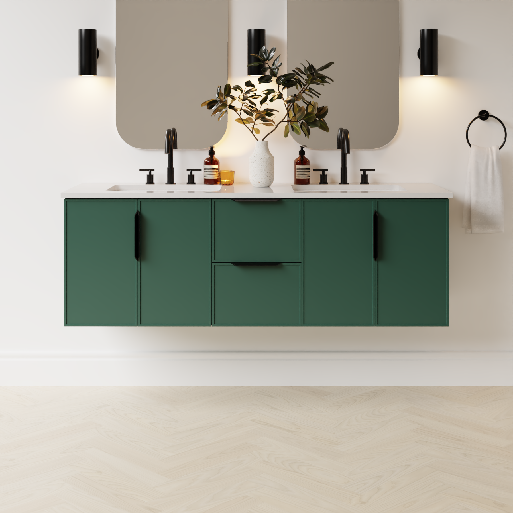 emerald green satin paint vanity