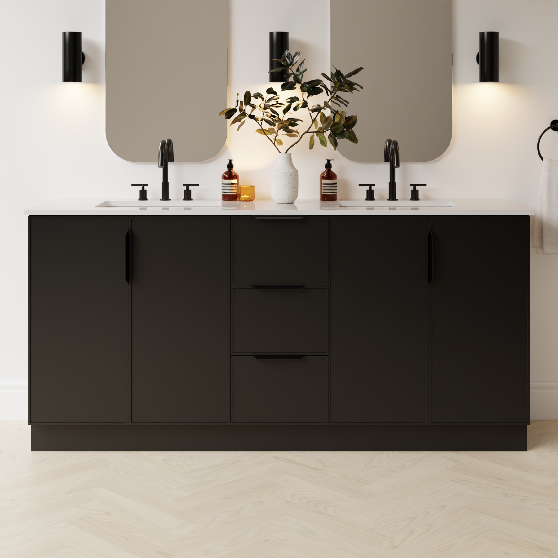 black satin paint vanity