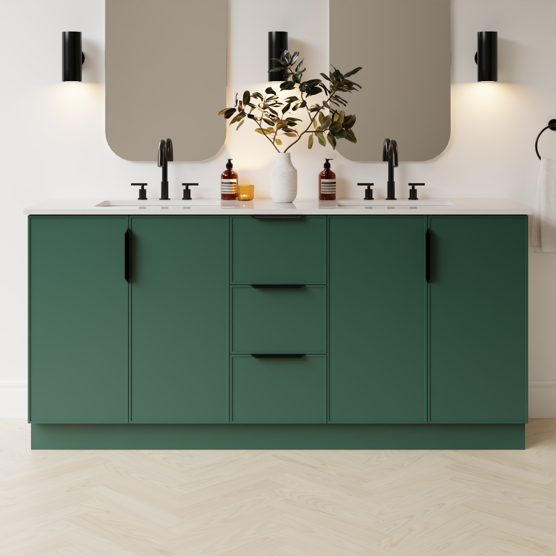 emerald green satin paint vanity