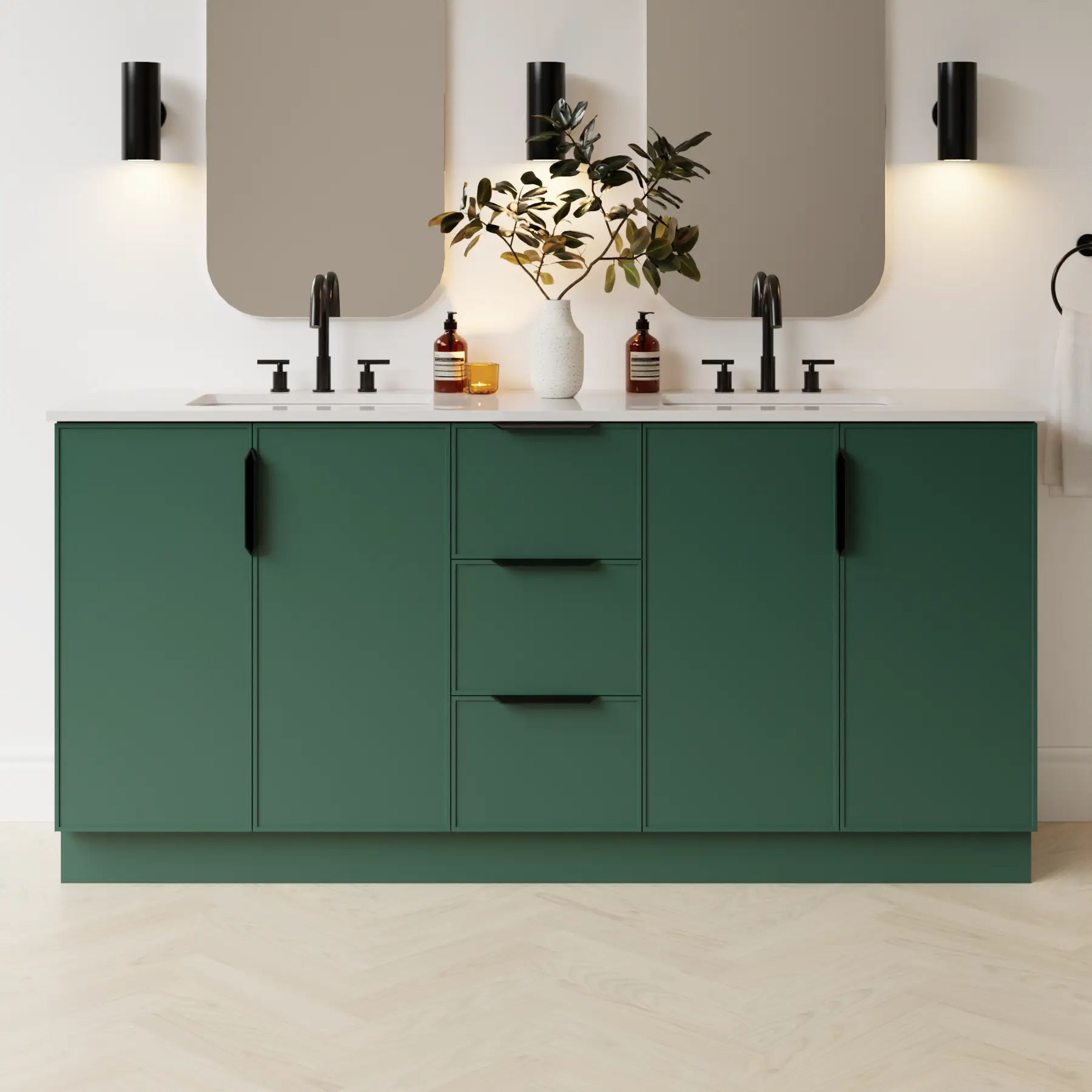 emerald green satin paint vanity