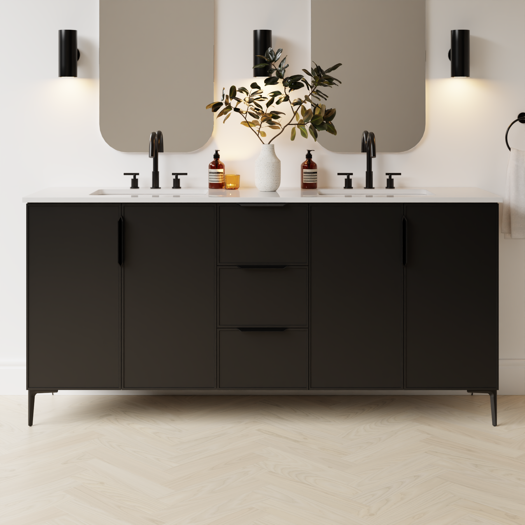 black satin paint vanity