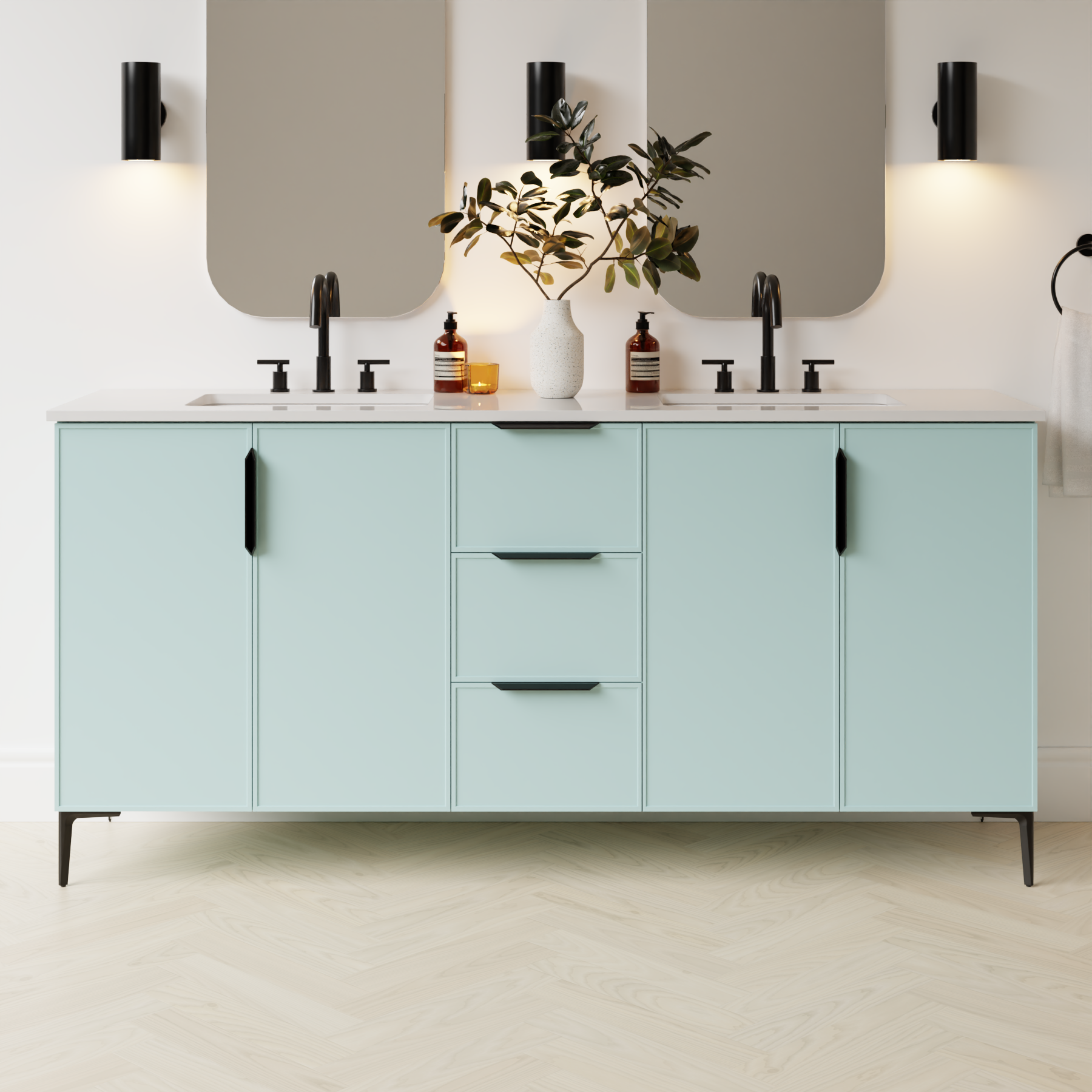 duck egg blue satin paint vanity