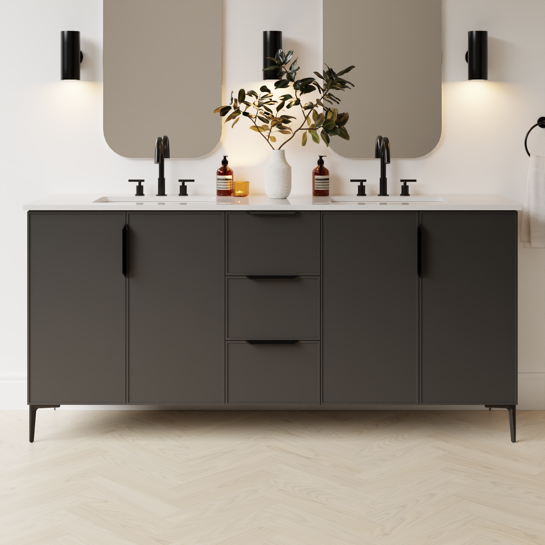 dark grey satin paint vanity