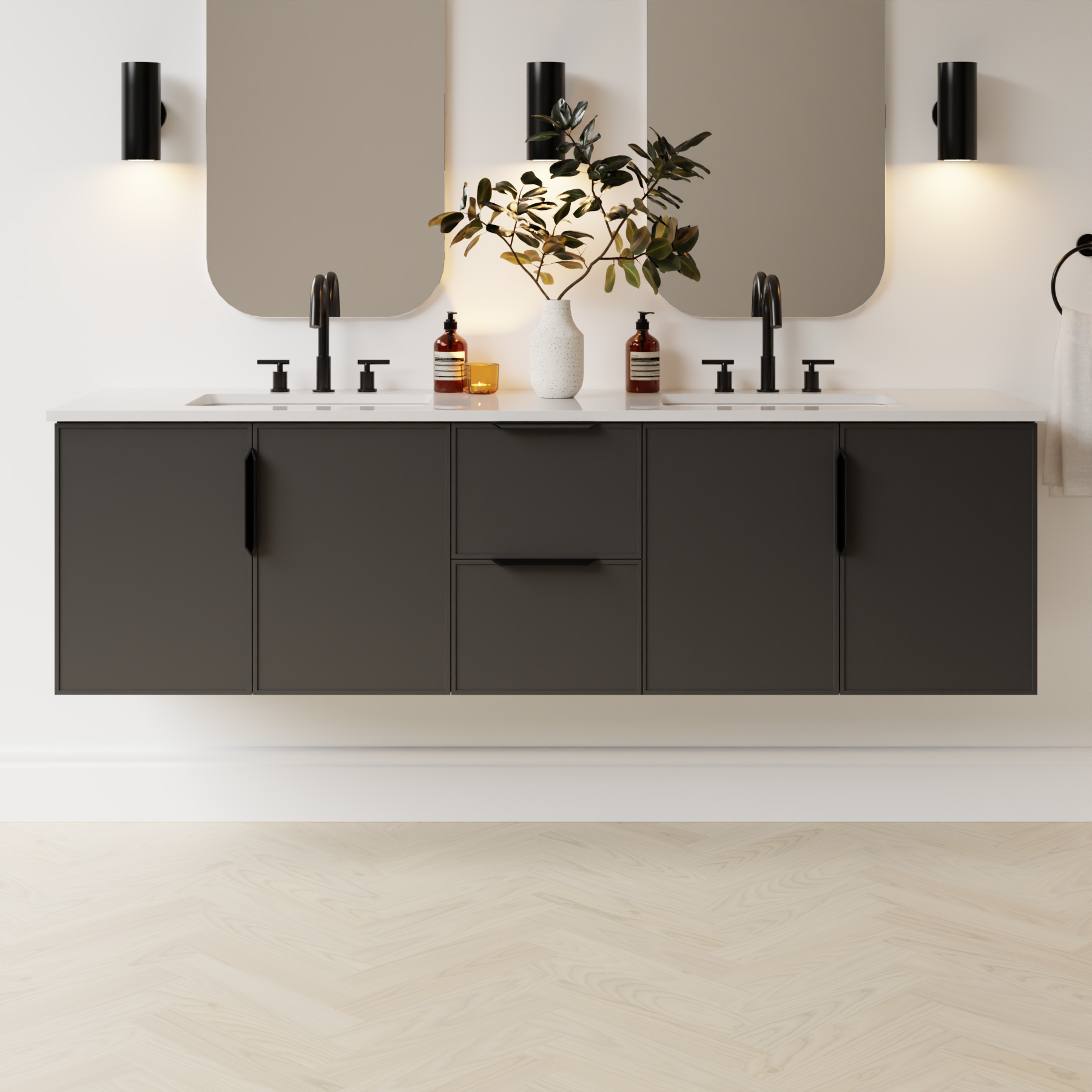 dark grey satin paint vanity