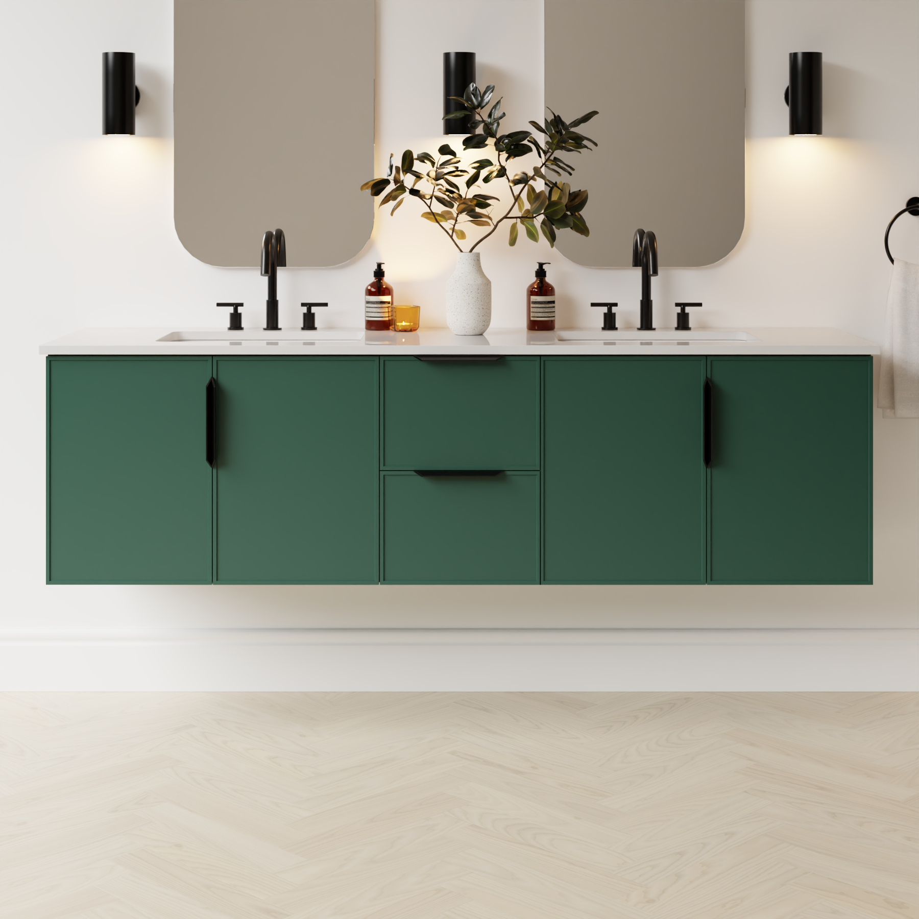 emerald green satin paint vanity