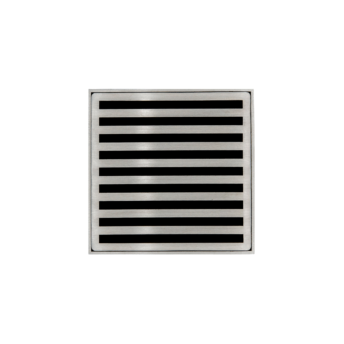 Infinity Drain 4" x 4" ND 4 Complete Kit with Lines Pattern Decorative Plate with Cast Iron Drain Body, 2" Outlet