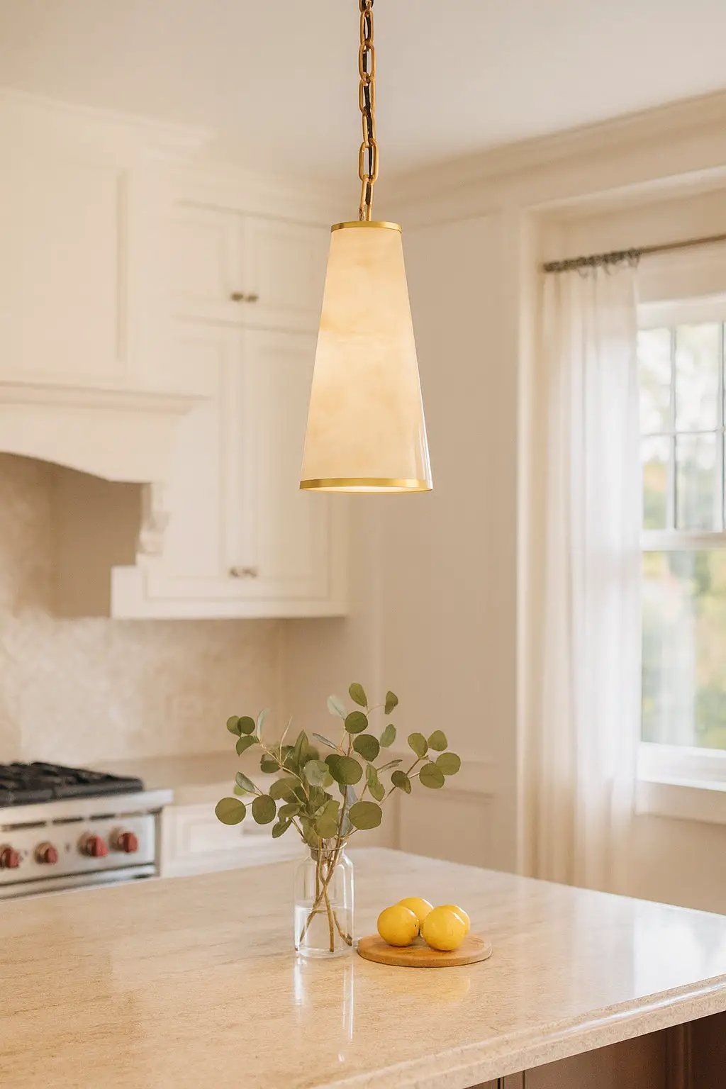 aged brass/faux alabaster pendant light