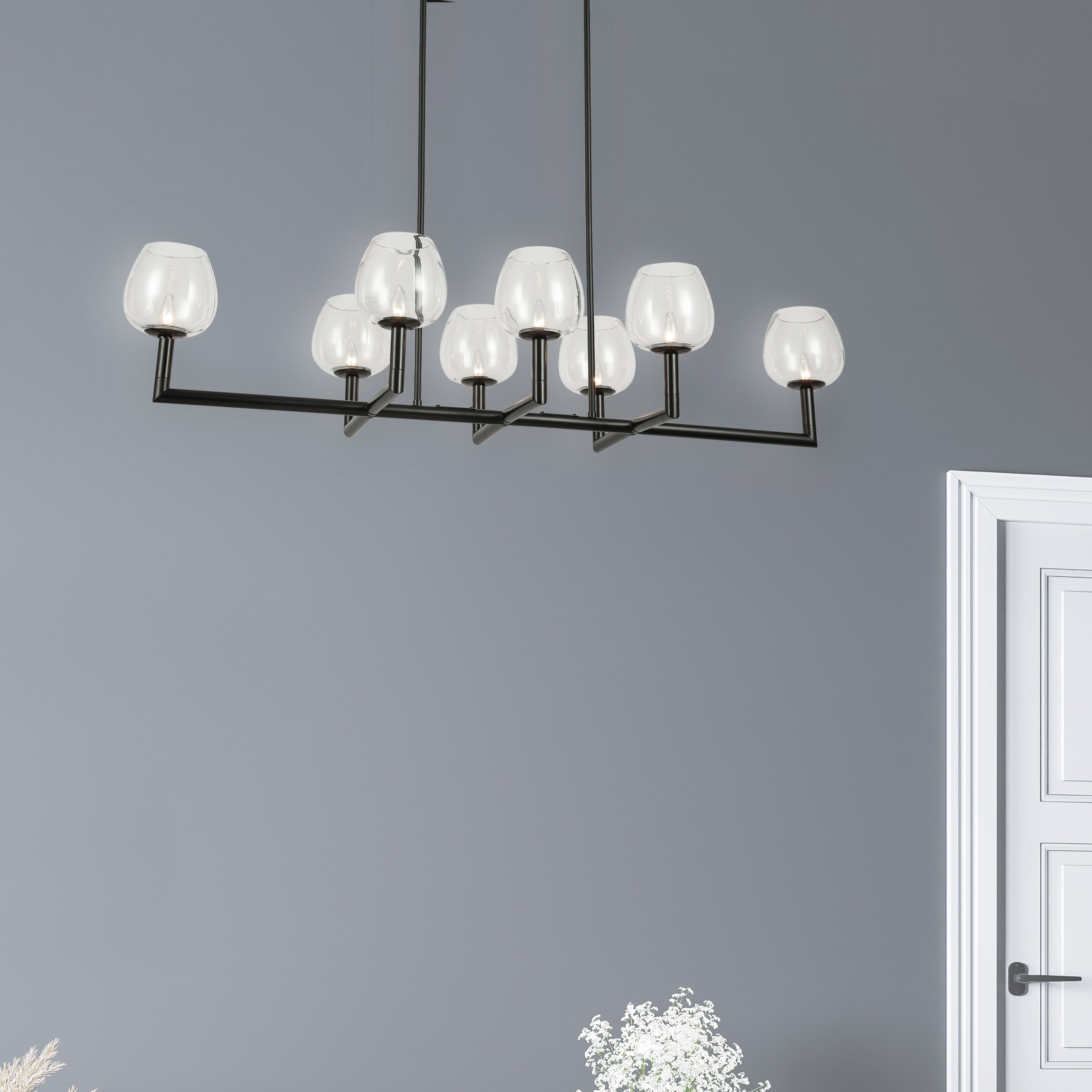 matte black with clear glass pendants