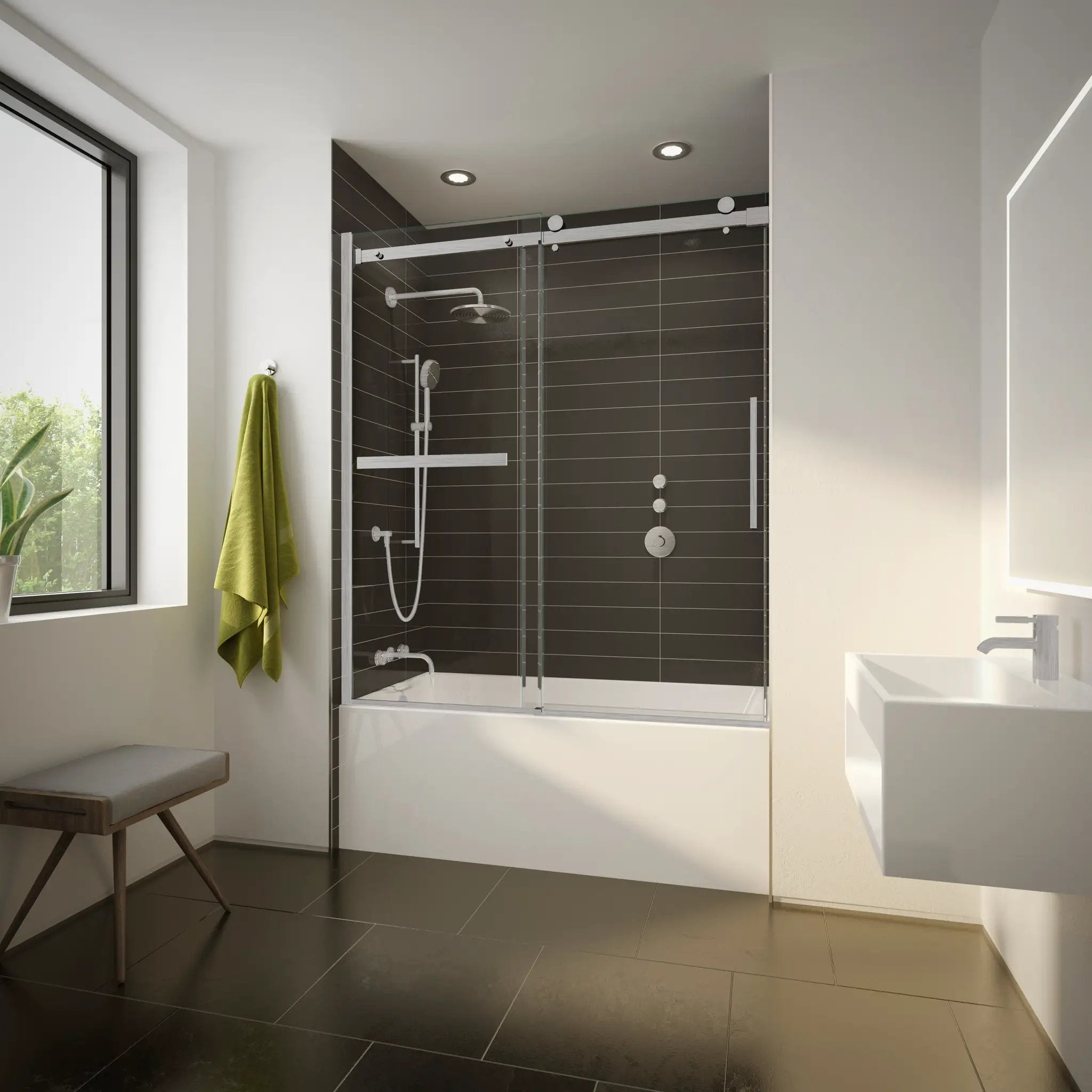 brushed nickel tub enclosure
