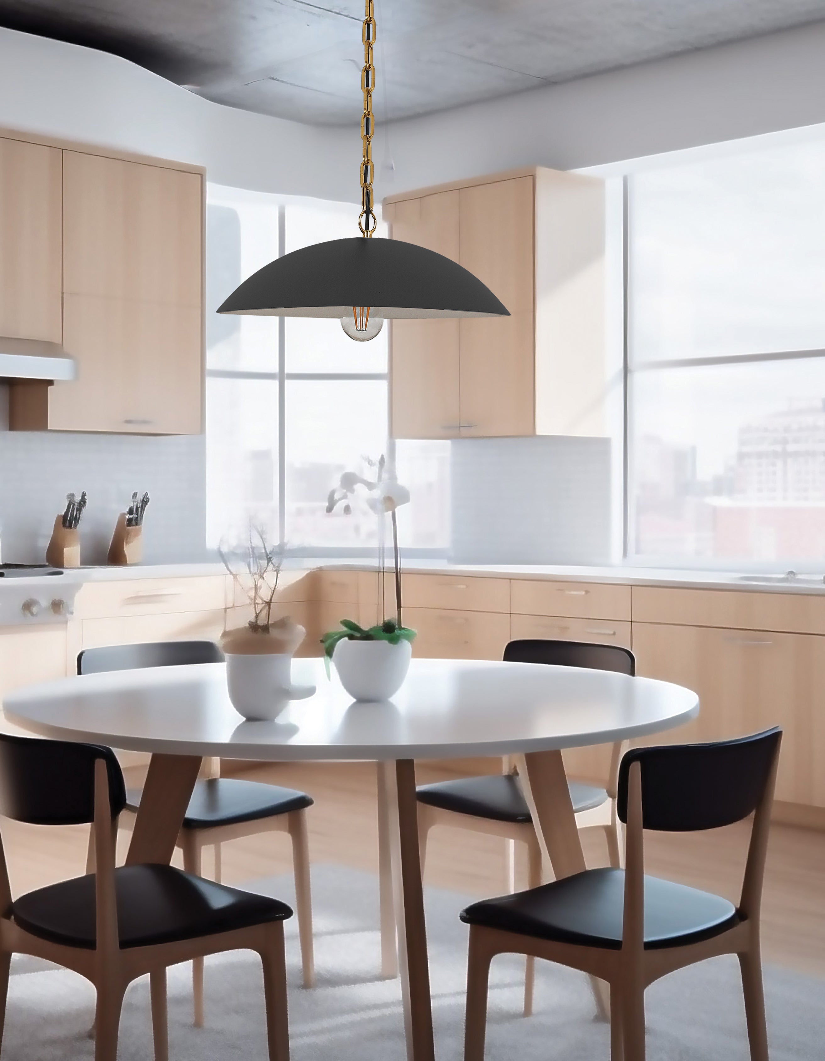 matte black with aged brass pendants