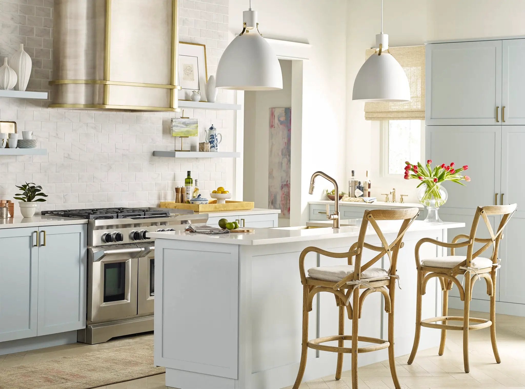 satin brass and burnished nickel smooth range hoods