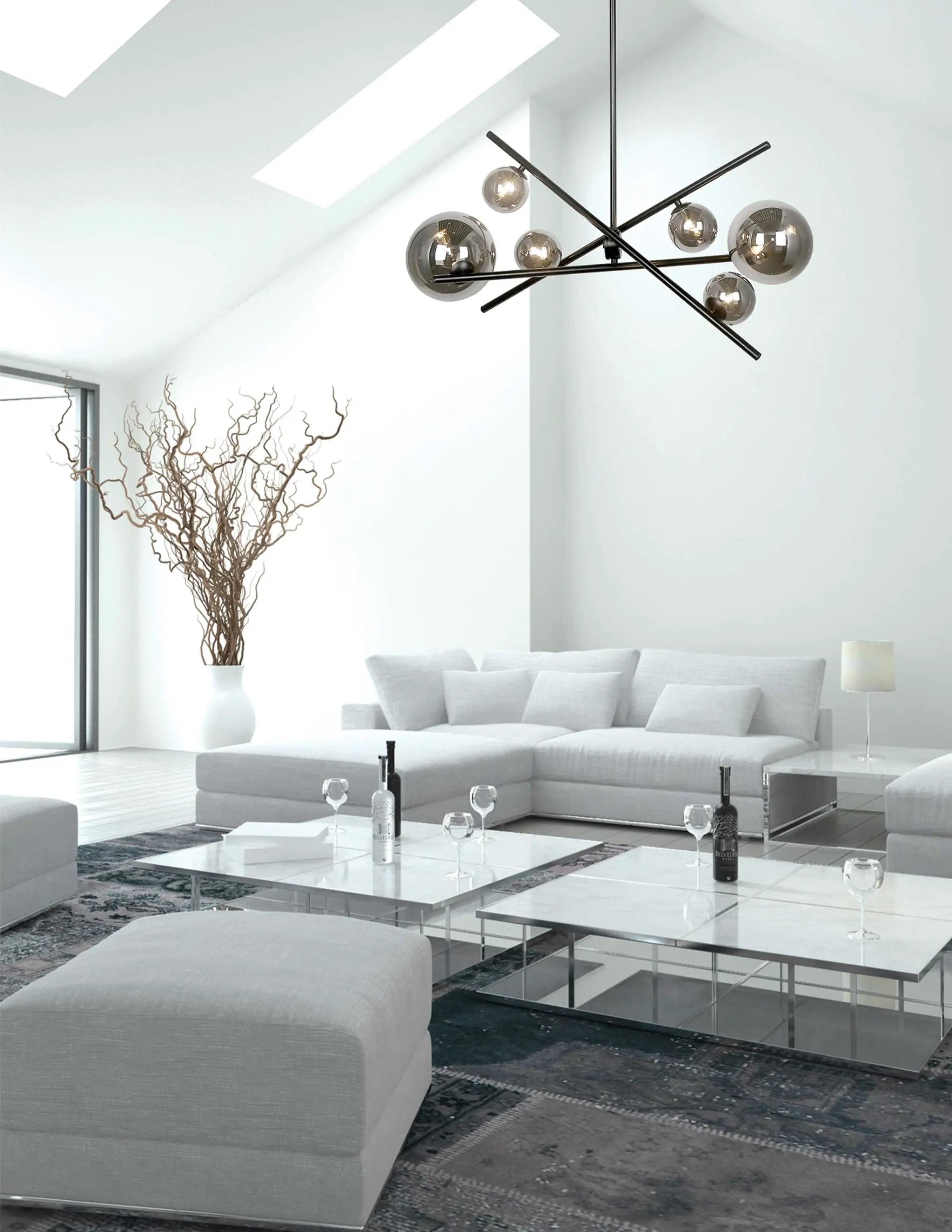 matte black with smoked glass pendants