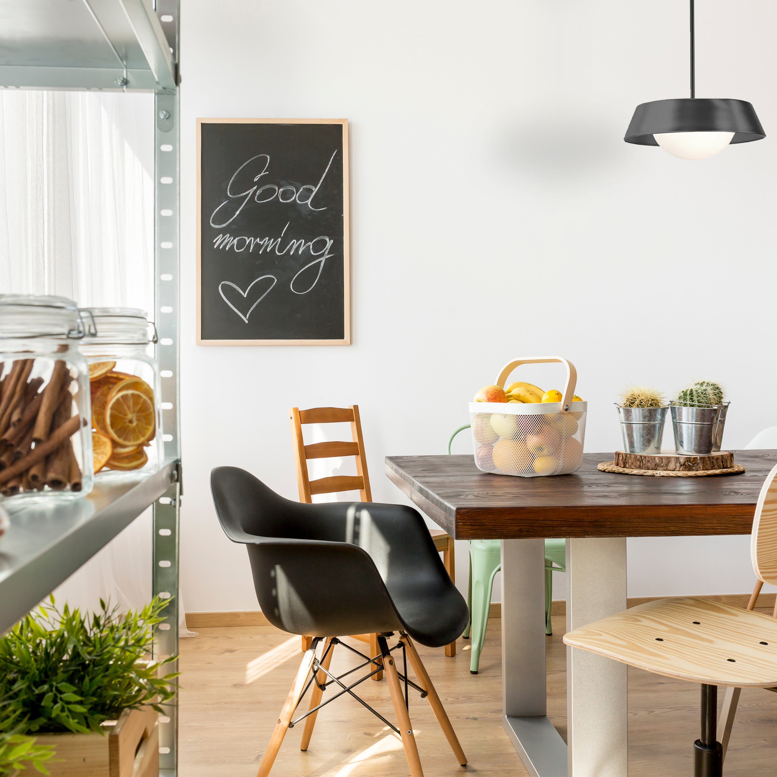 matte black with opal glass pendants