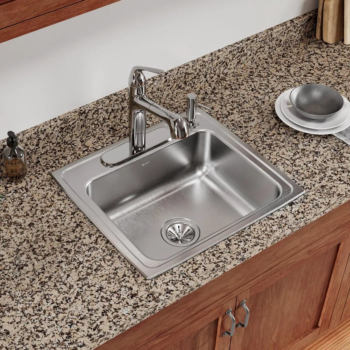 brushed satin single bowl drop-in sink