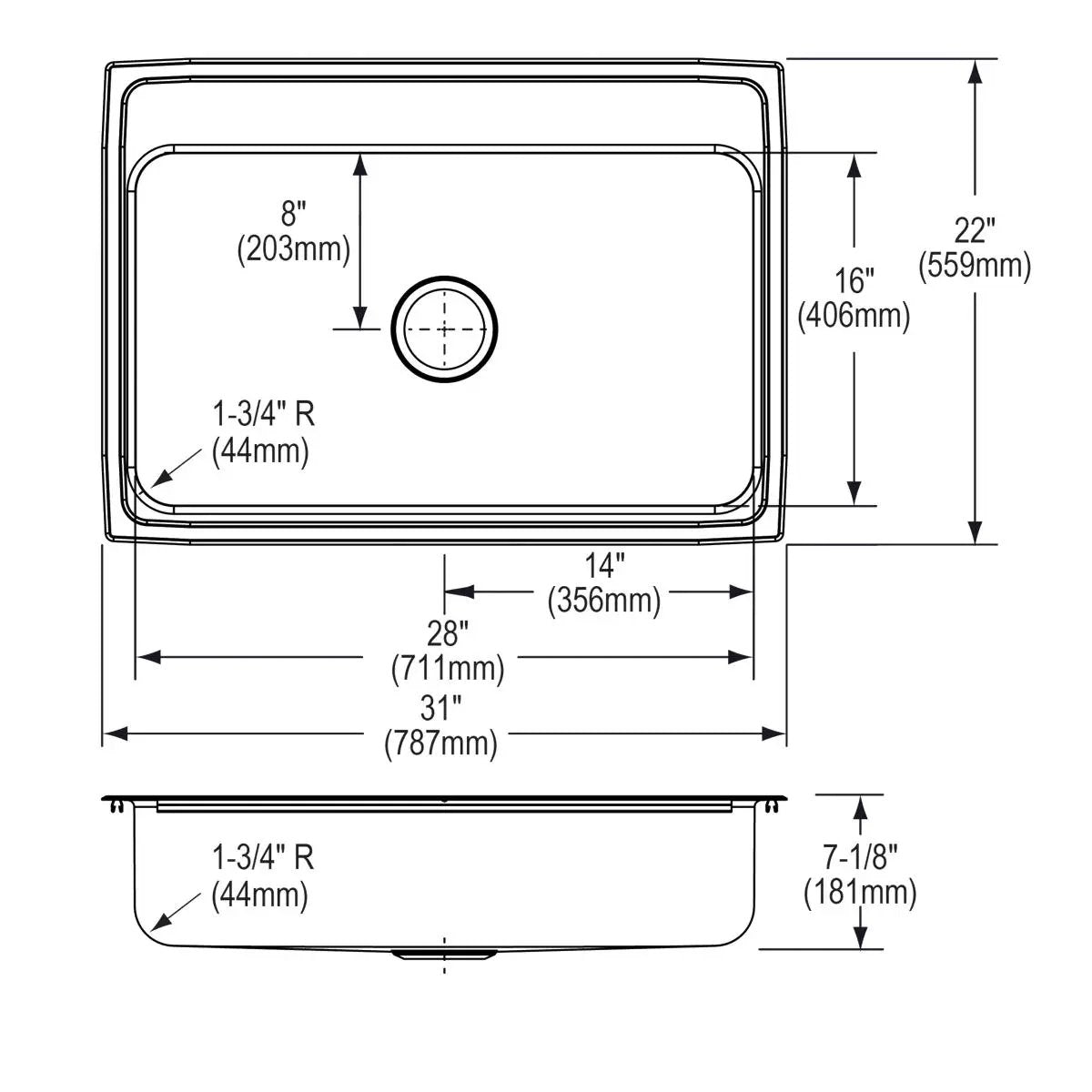 brushed satin single bowl drop-in sink