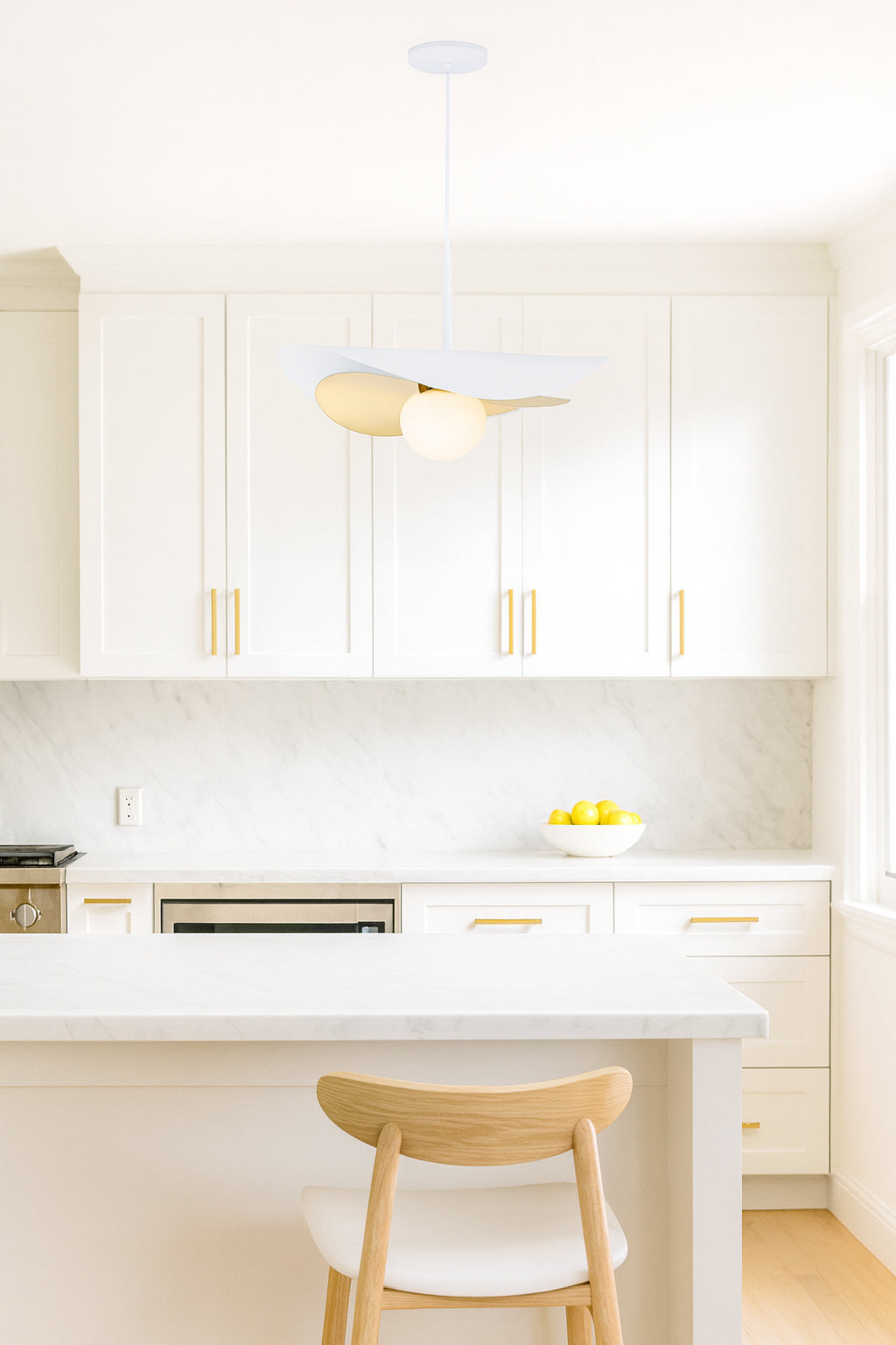 matte white/aged brass pendant light