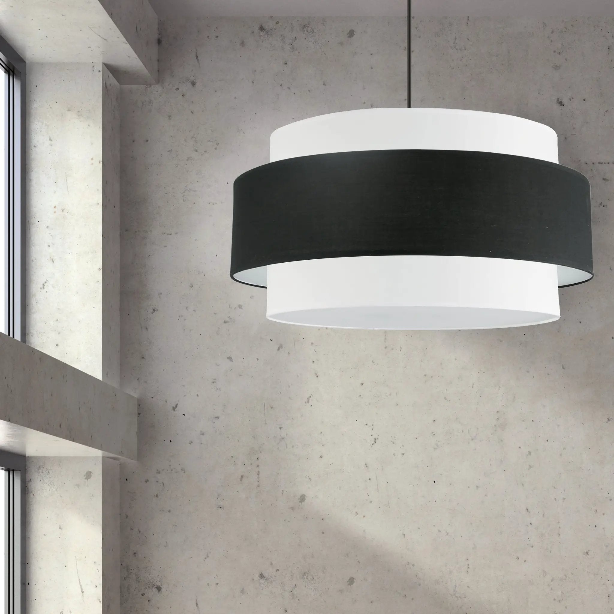 matte black with black and white shade pendants