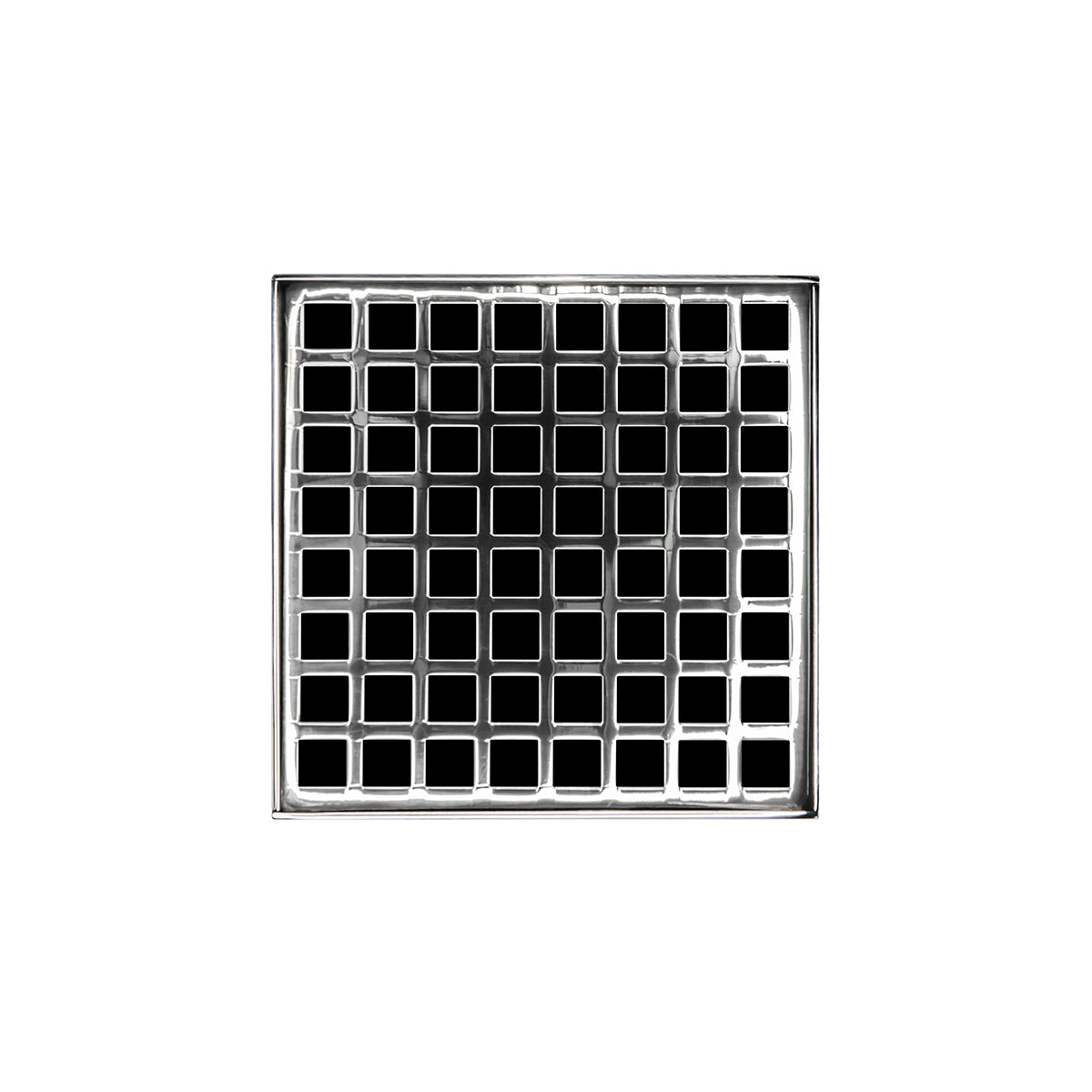 Infinity Drain 5" x 5" QD 5 Complete Kit with Squares Pattern Decorative Plate with Cast Iron Drain Body, 2" Outlet
