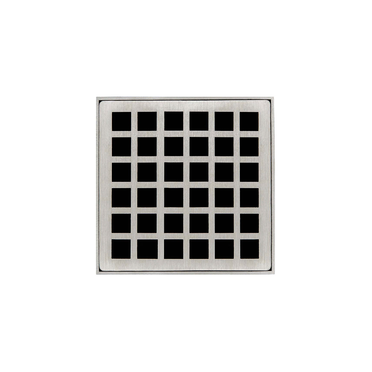 Infinity Drain 4" x 4" QDB 4 Complete Kit with Squares Pattern Decorative Plate with PVC Bonded Flange Drain Body, 2", 3" and 4" Outlet