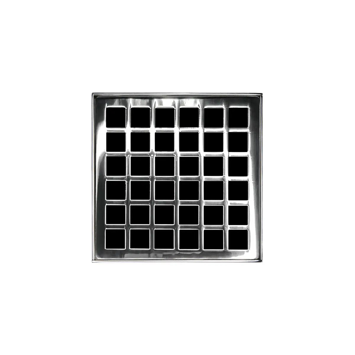 Infinity Drain 4" x 4" QDB 4 Complete Kit with Squares Pattern Decorative Plate with Stainless Steel Bonded Flange Drain Body, 2" No Hub Outlet by Infinity Drain