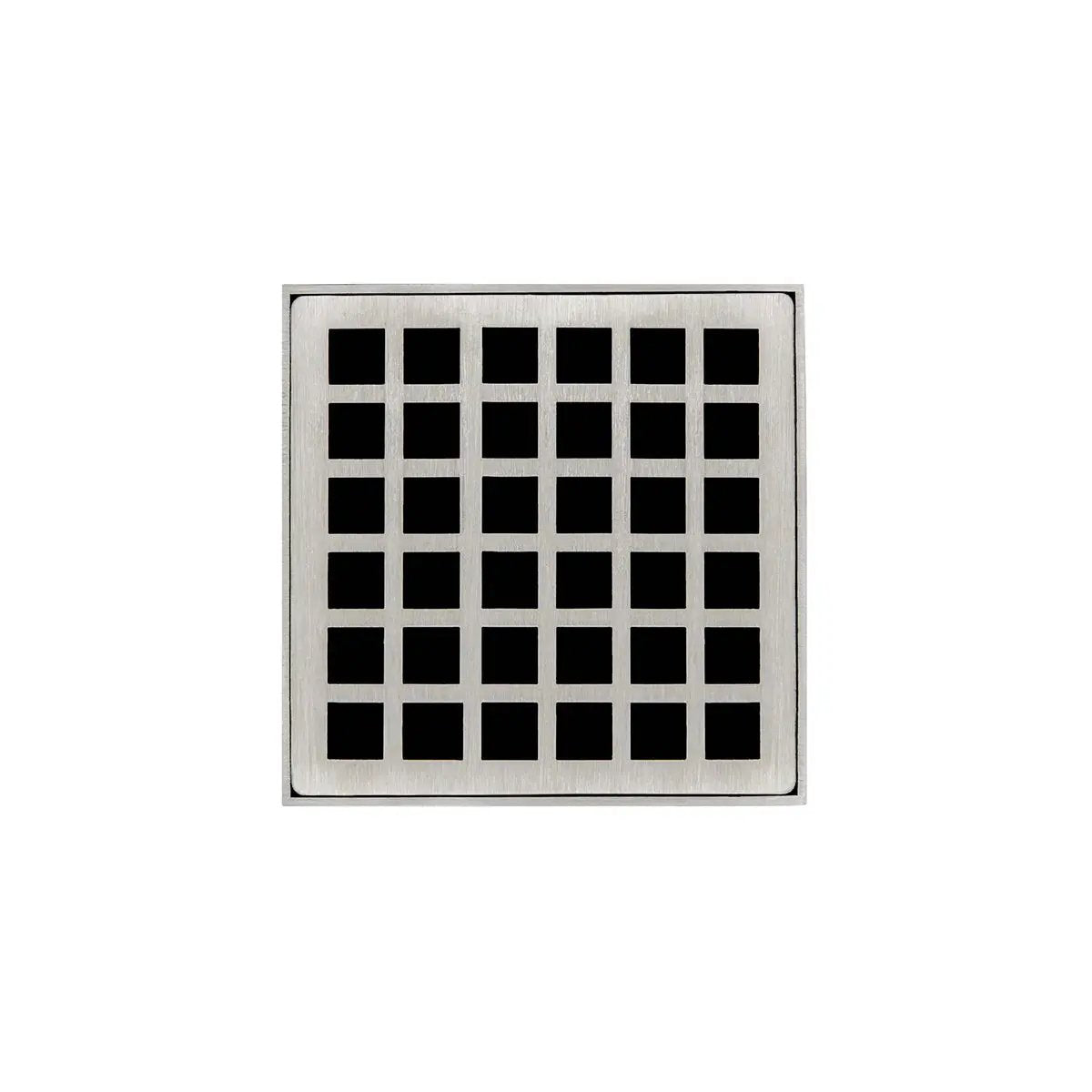 Infinity Drain 4" x 4" QDB 4 Complete Kit with Squares Pattern Decorative Plate with Stainless Steel Bonded Flange Drain Body, 2" No Hub Outlet by Infinity Drain