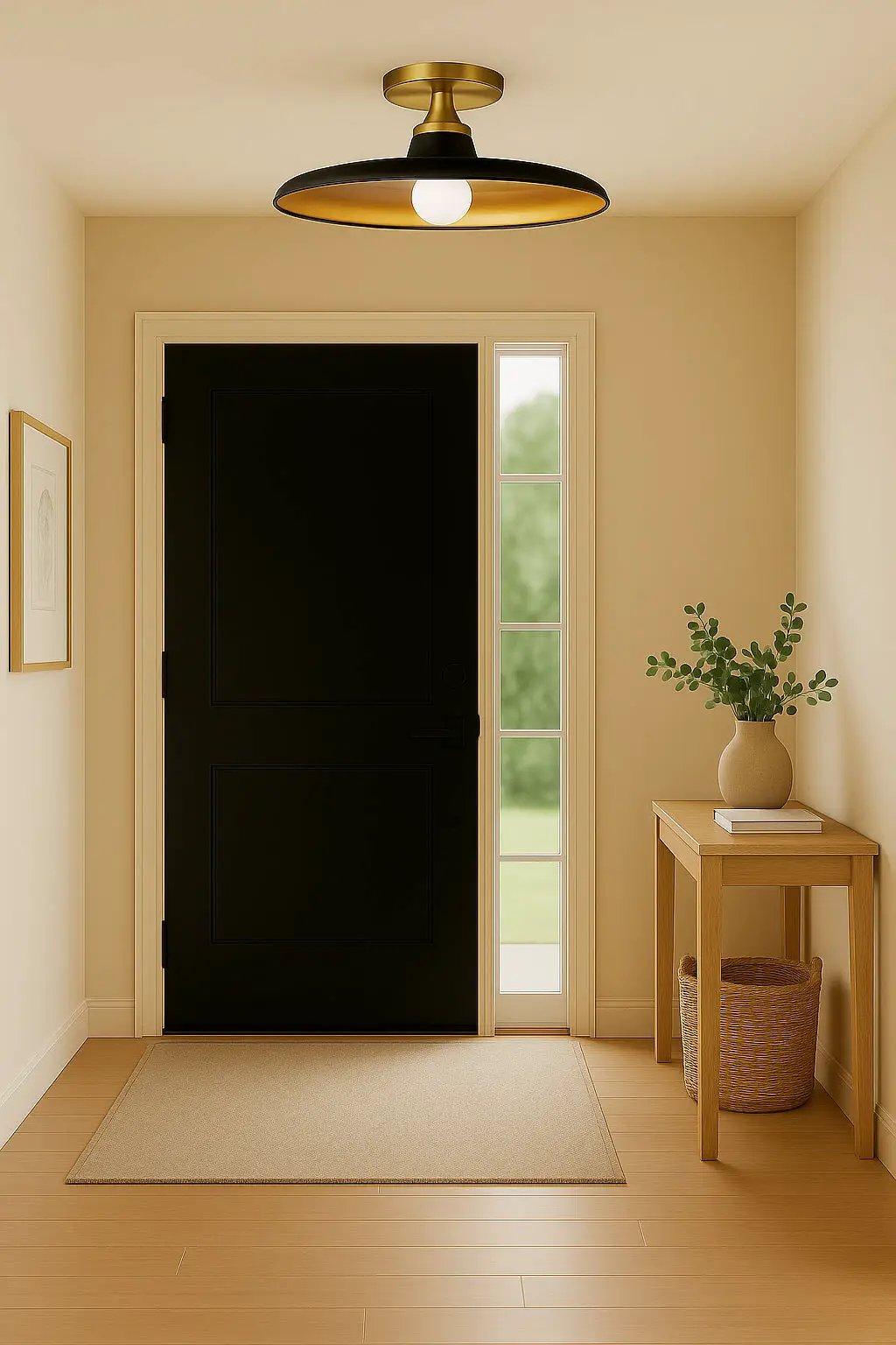 matte black/aged brass flush mount