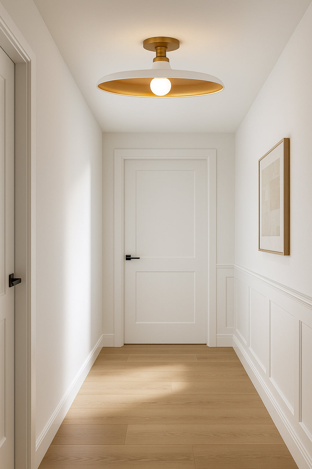 matte white/aged brass flush mount