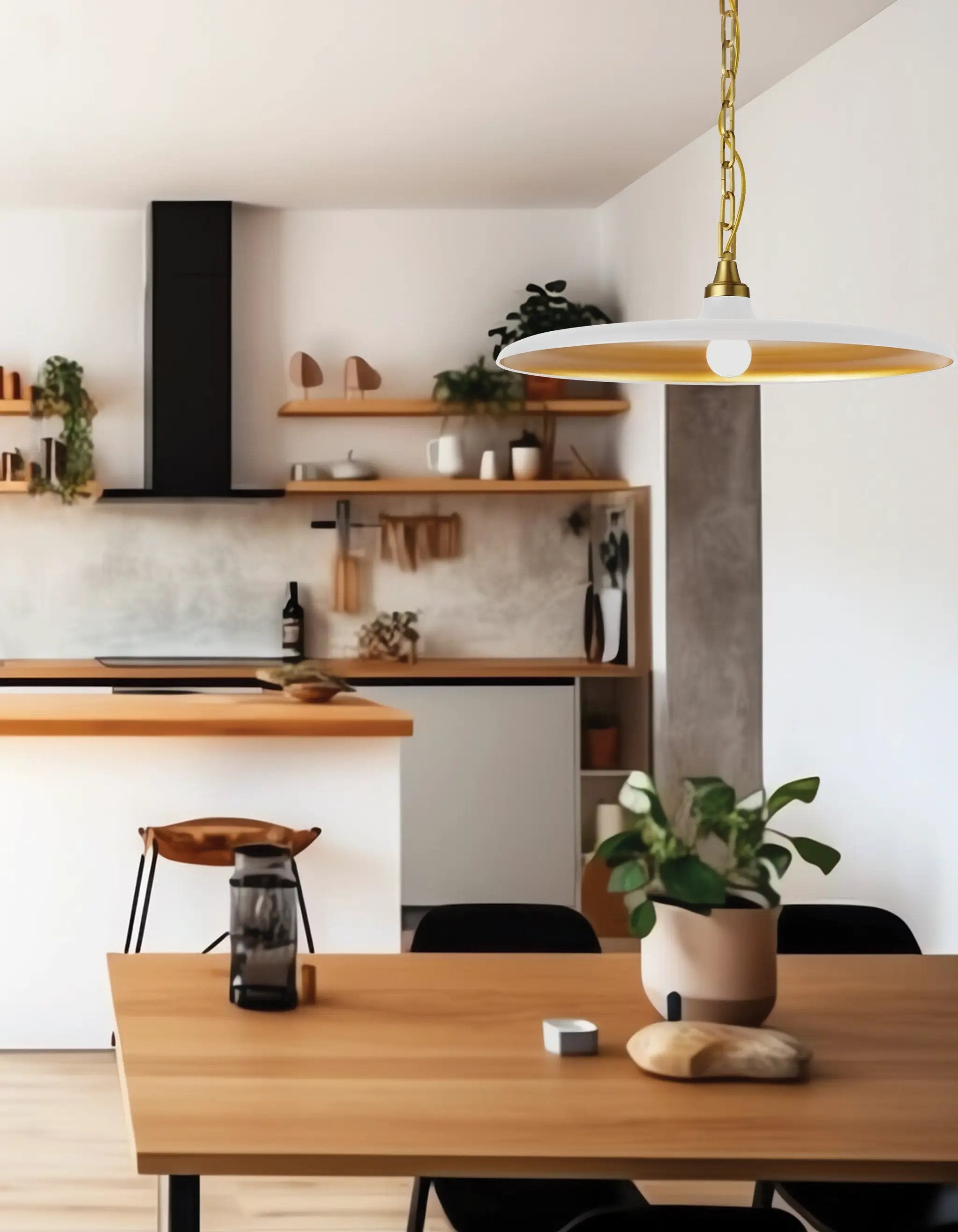 aged brass with matte white pendants