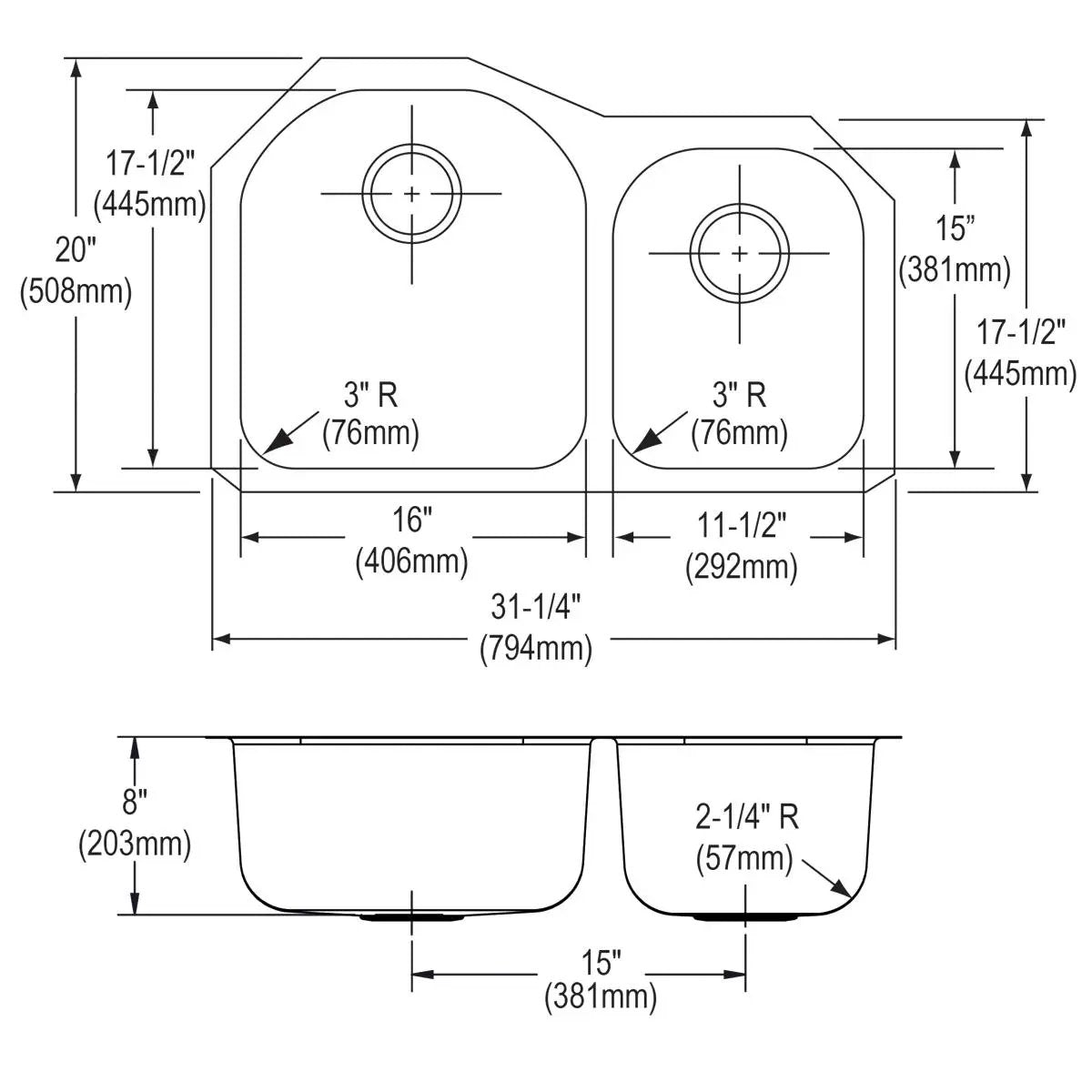 soft satin double bowl undermount sink