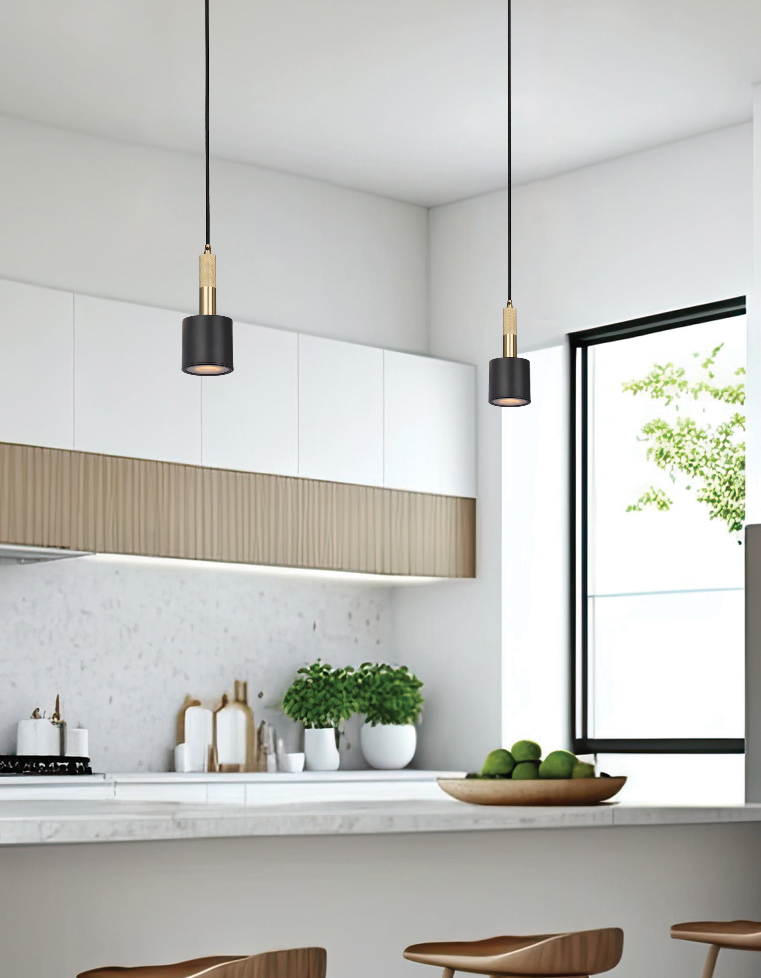 matte black and aged brass pendants