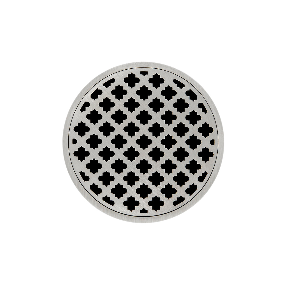 Infinity Drain 5" Round RMD 5 High Flow Complete Kit with Moor Pattern Decorative Plate with Cast Iron Drain Body, 3" No-Hub Outlet