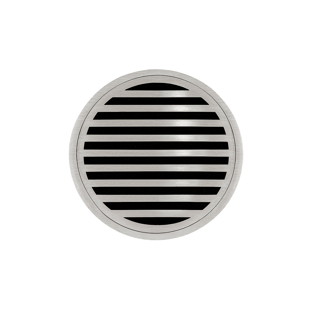 Infinity Drain 5" Round RNDB 5 Complete Kit with Lines Pattern Decorative Plate with Stainless Steel Bonded Flange Drain Body, 2" No Hub Outlet