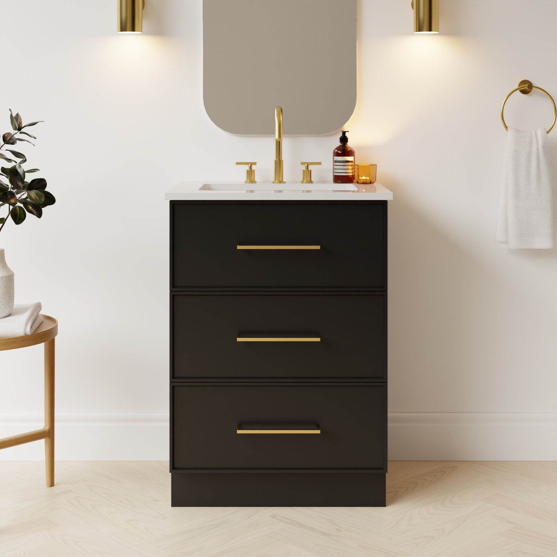black satin paint vanity