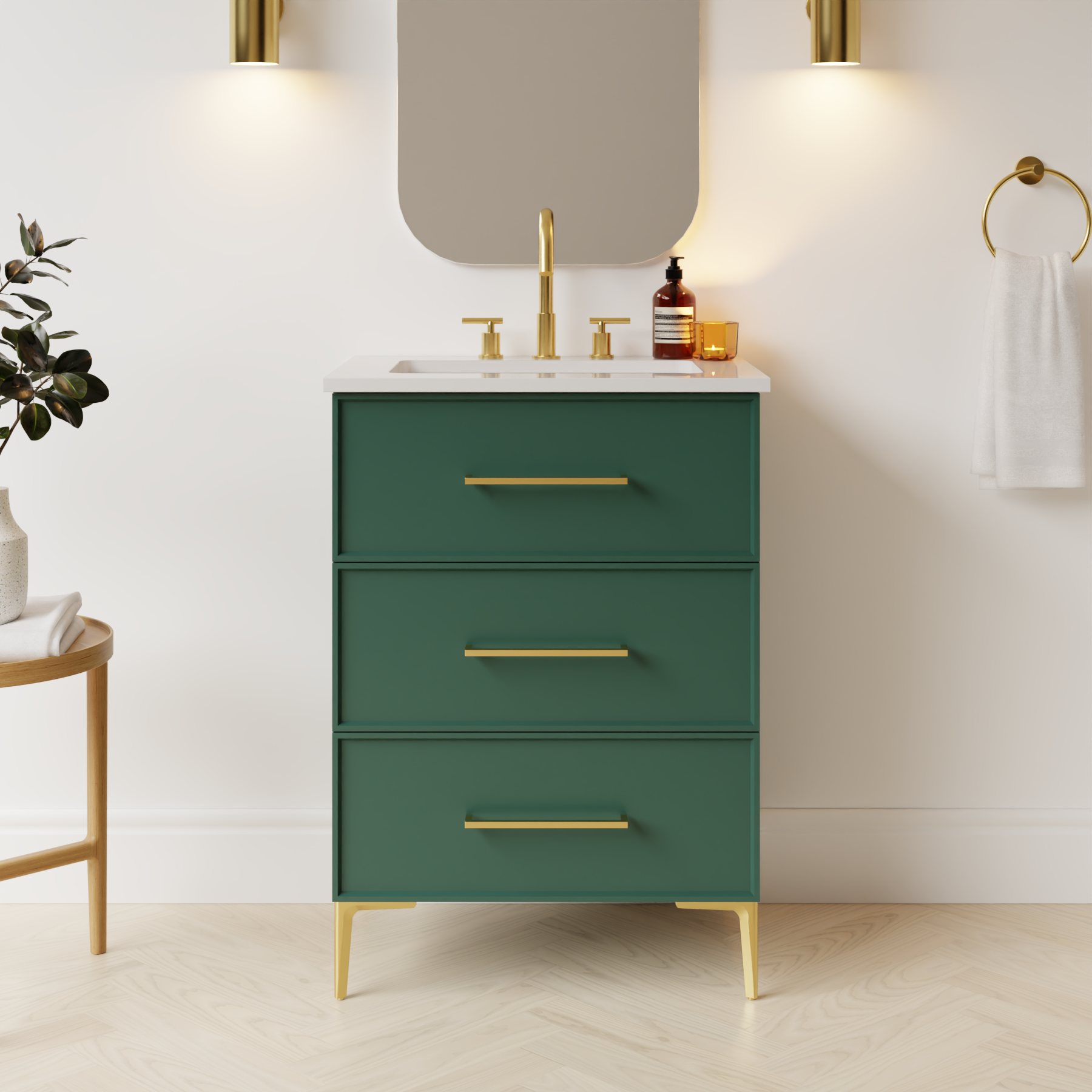emerald green satin paint vanity