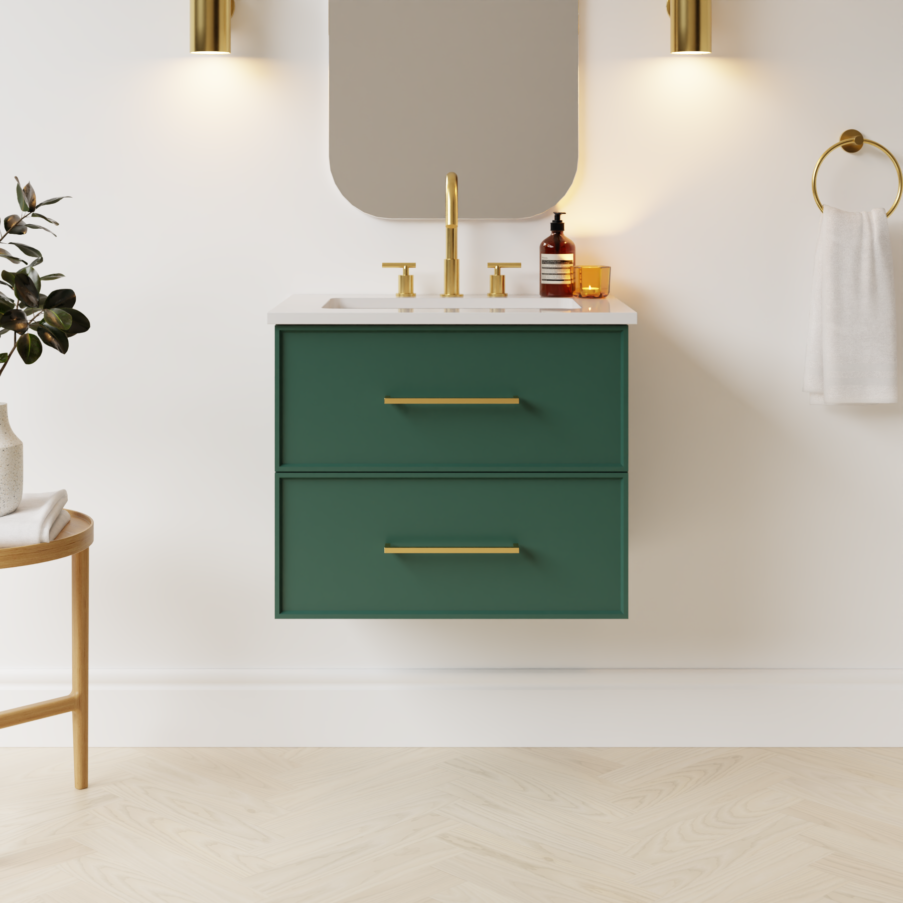 emerald green satin paint vanity