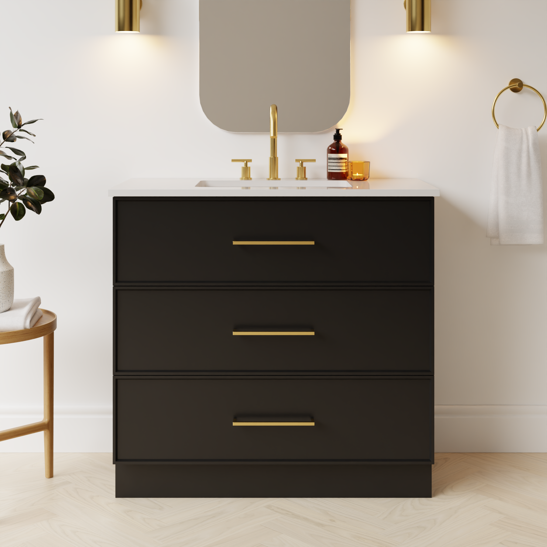 black satin paint vanity