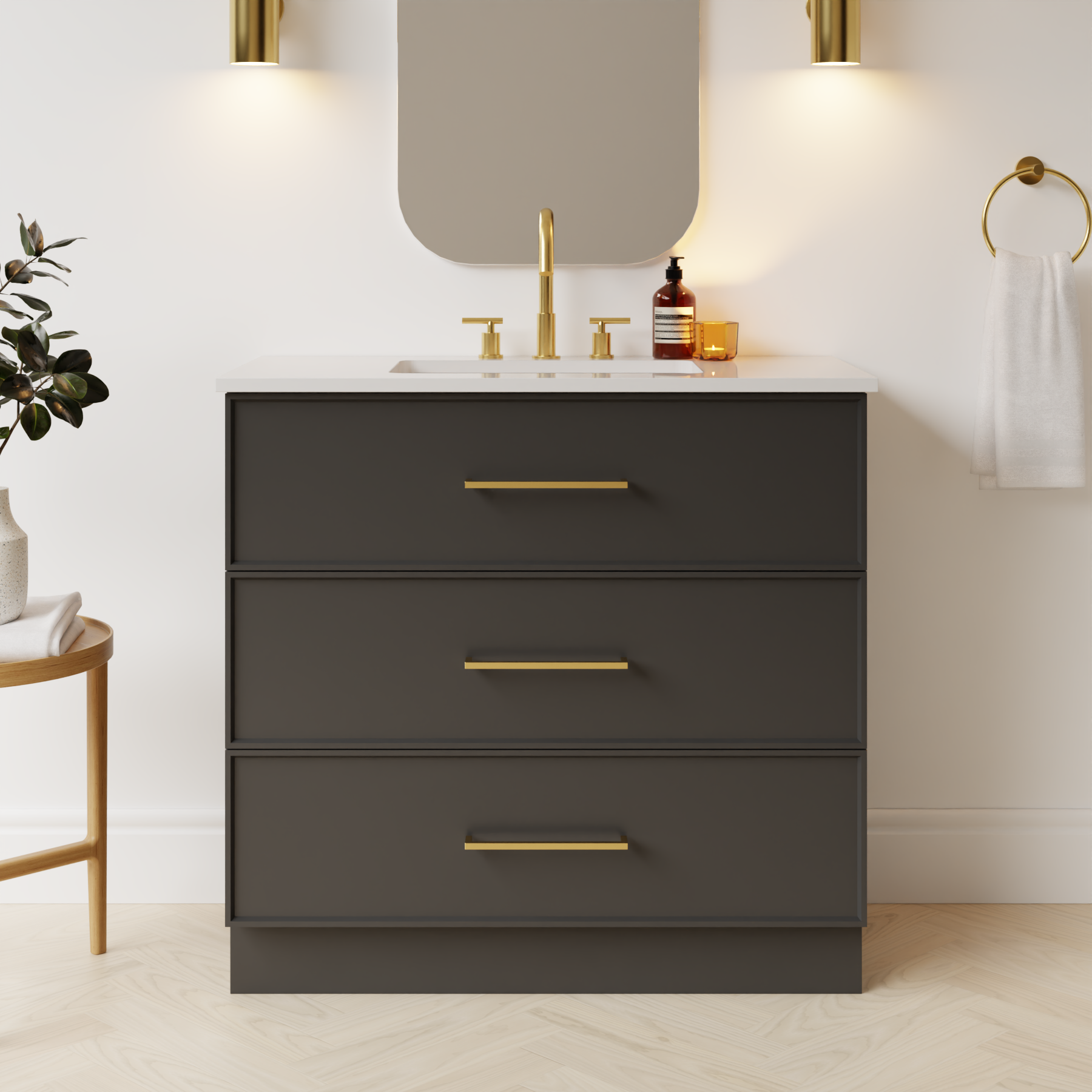 dark grey satin paint vanity