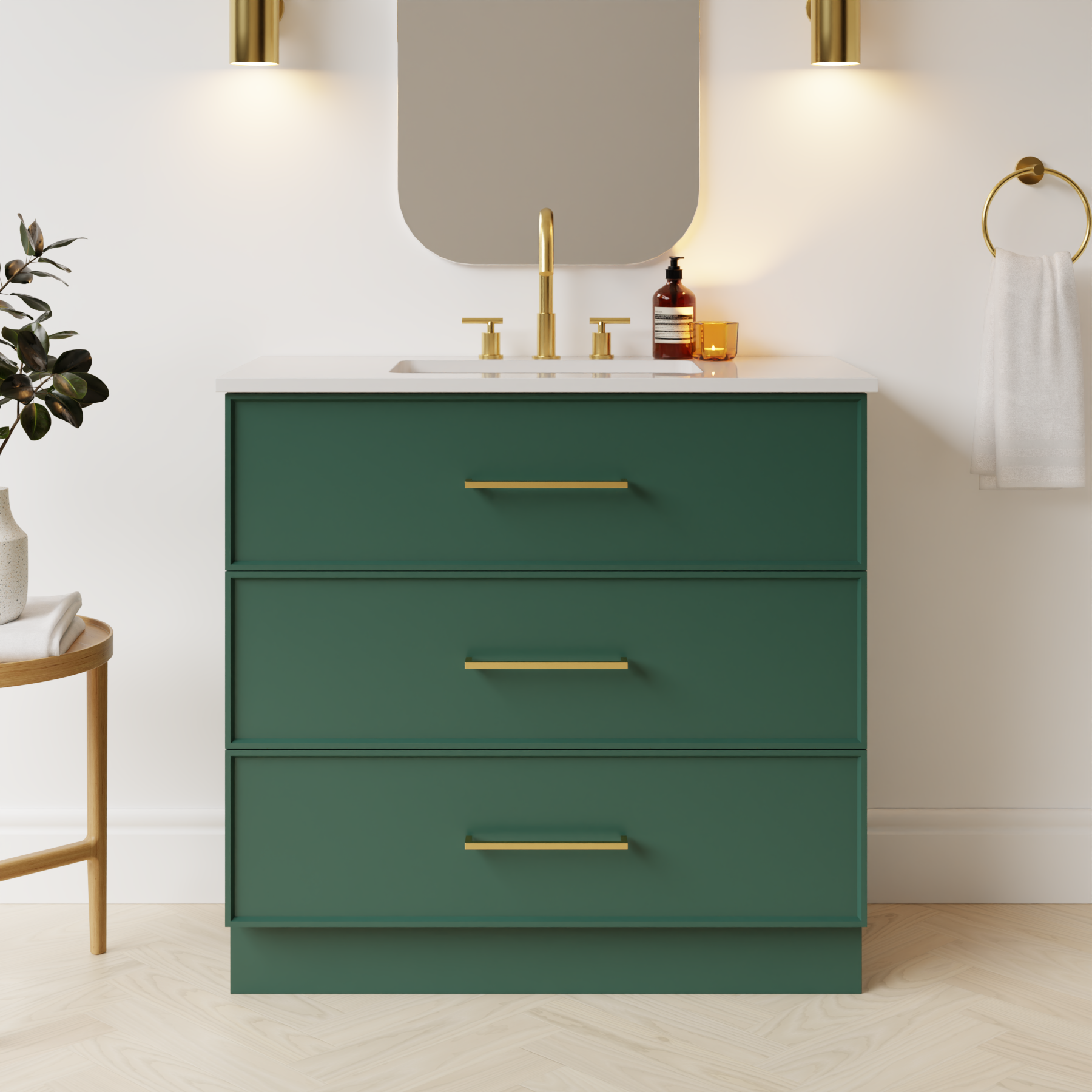 emerald green satin paint vanity