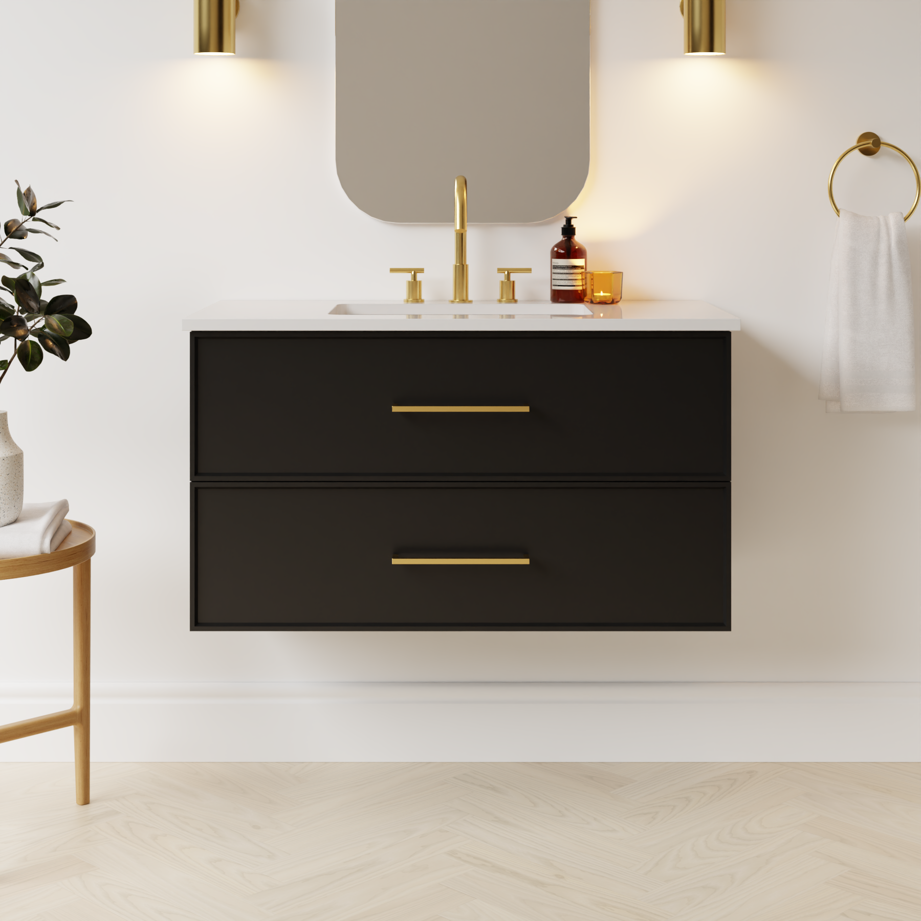 black satin paint vanity