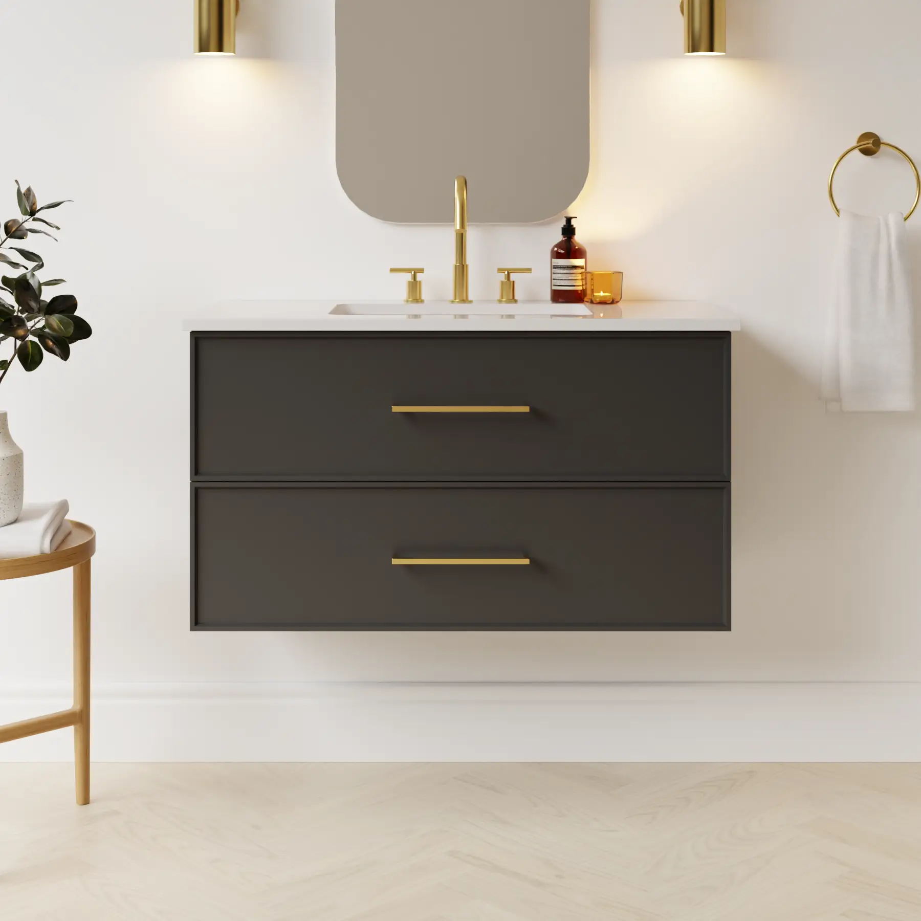 dark grey satin paint vanity