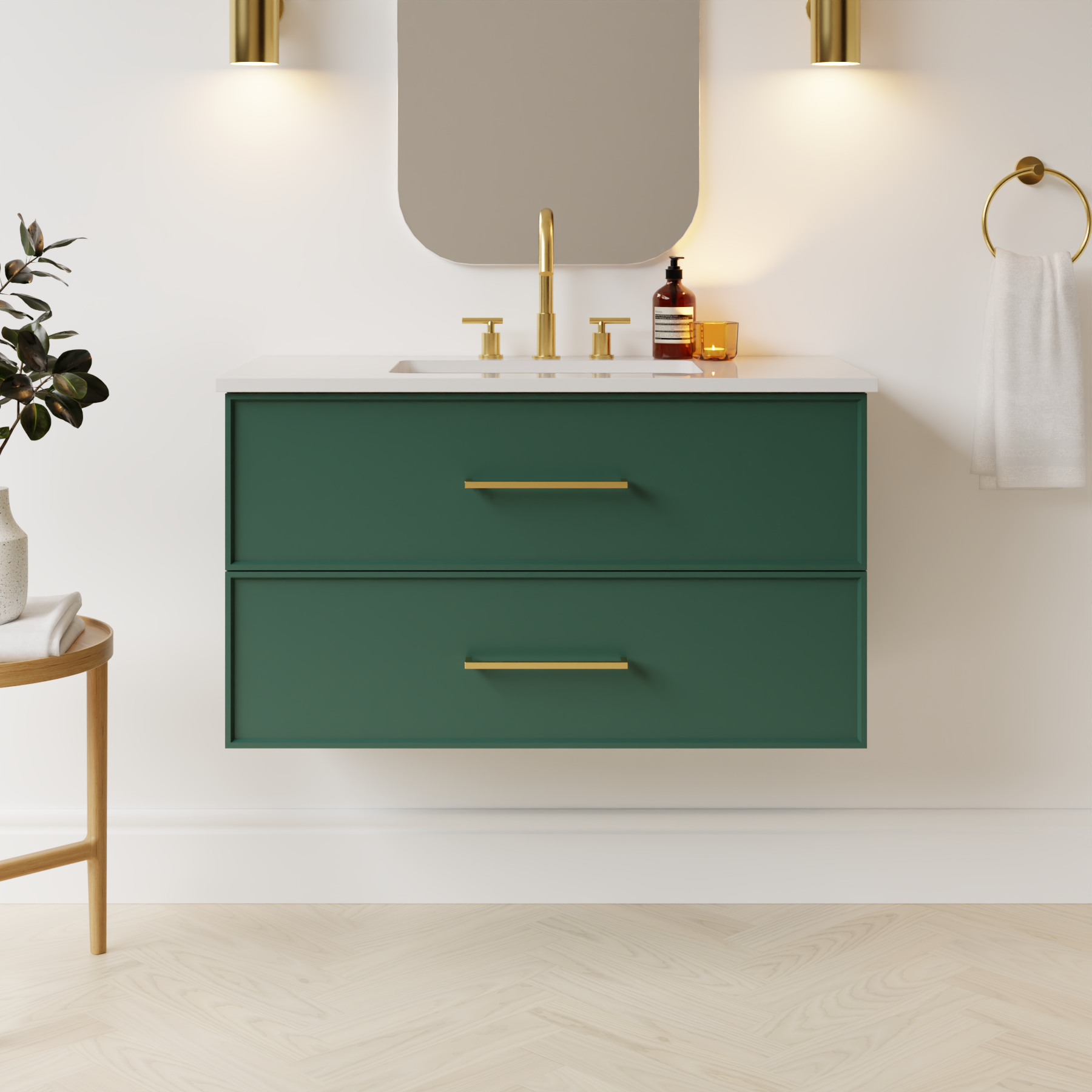 emerald green satin paint vanity