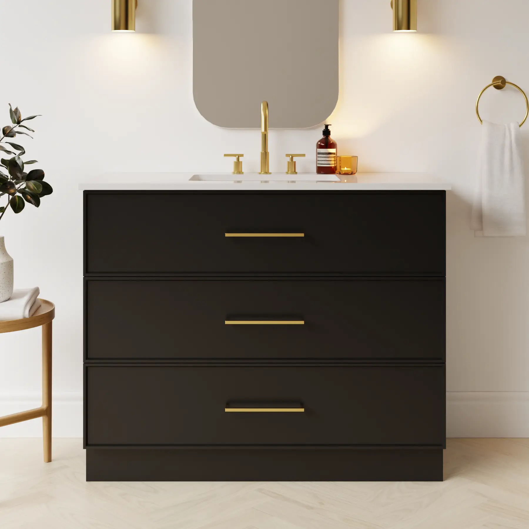 black satin paint vanity