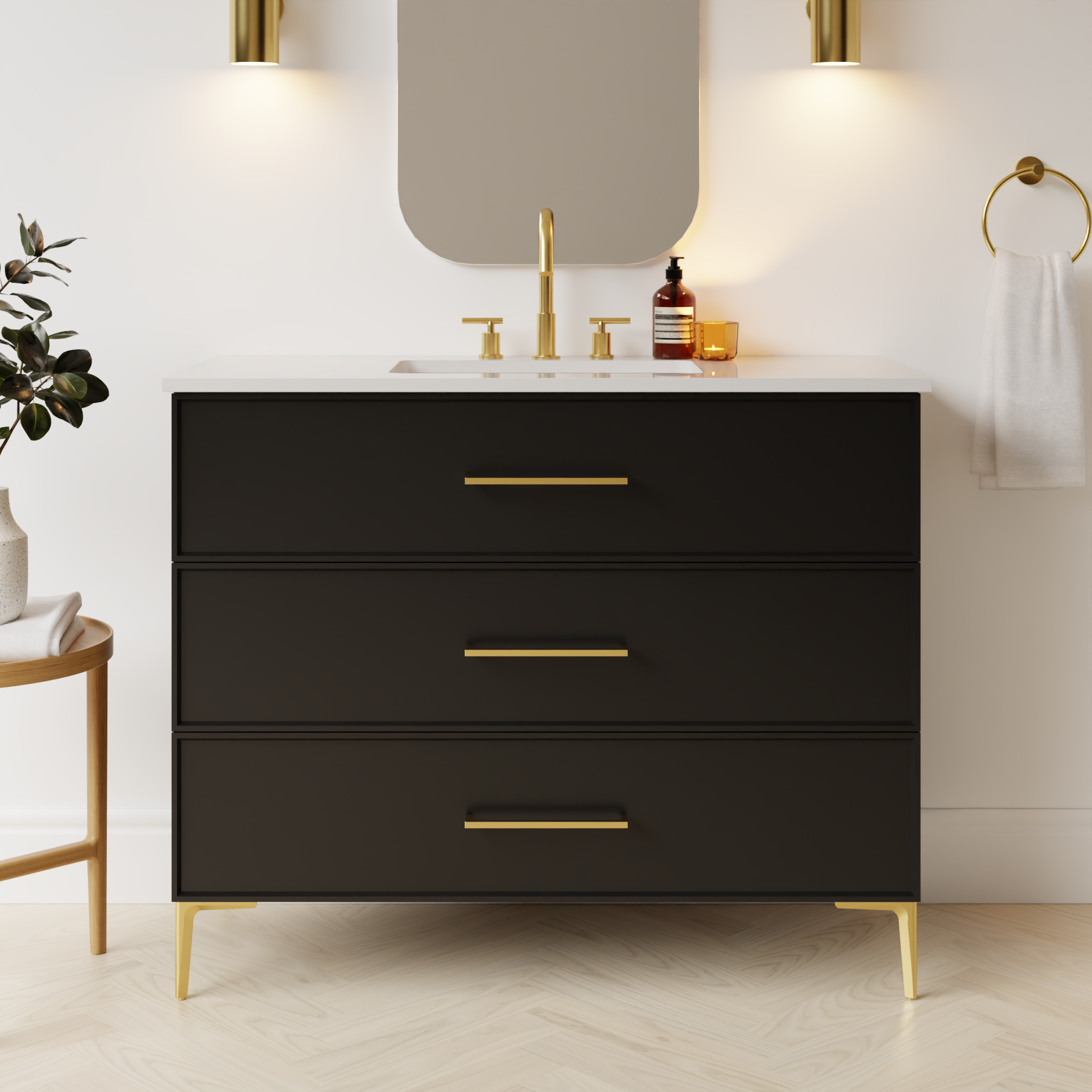 black satin paint vanity