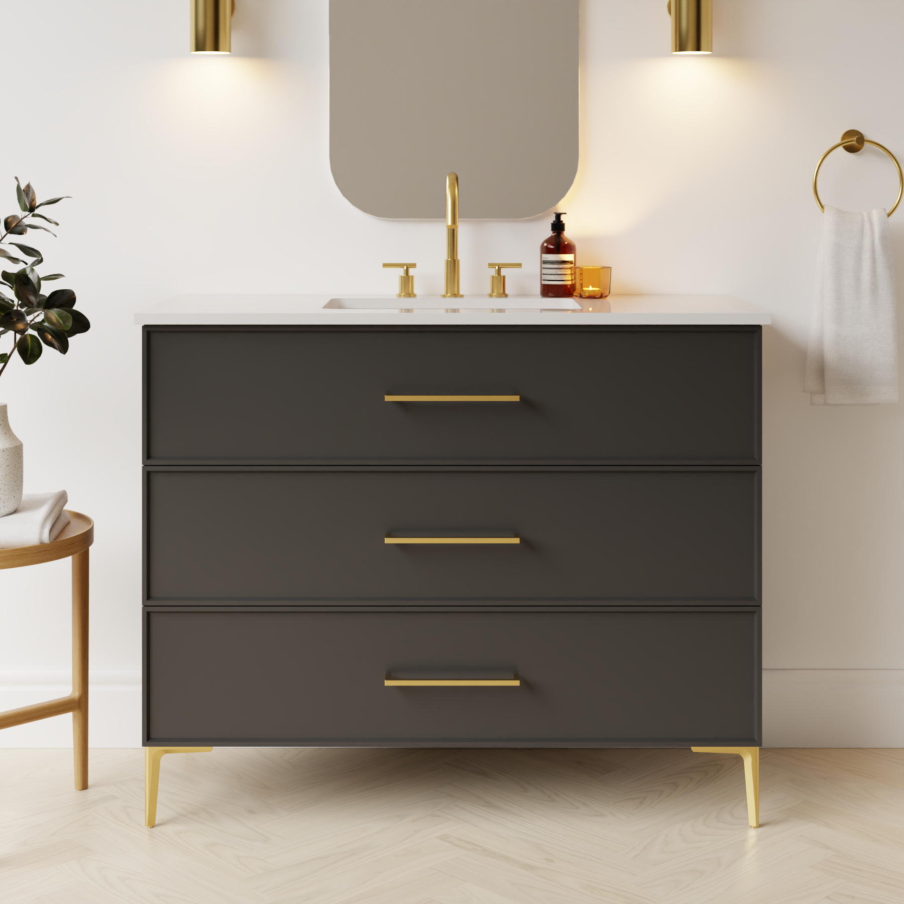 dark grey satin paint vanity