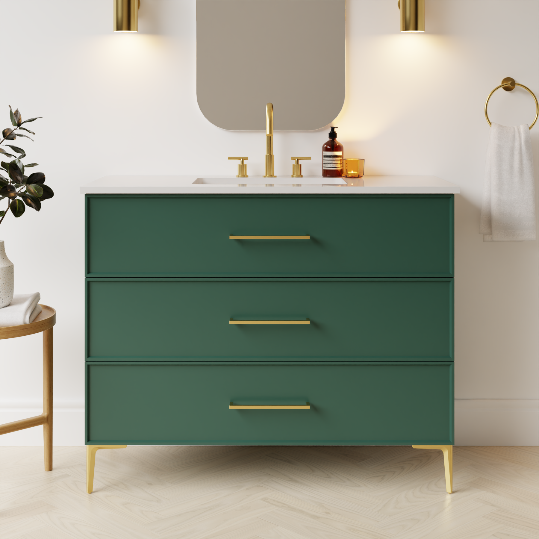 emerald green satin paint vanity