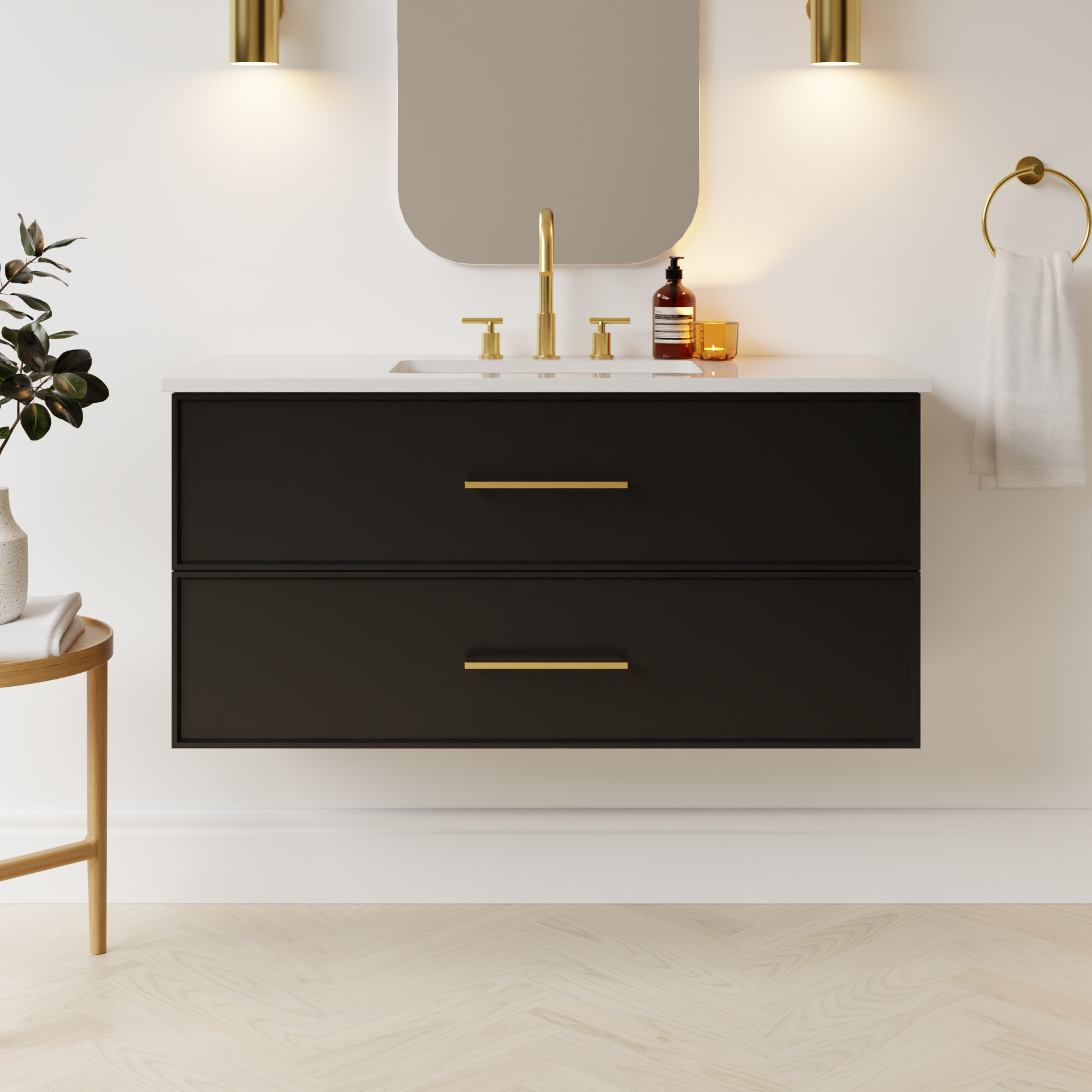 black satin paint vanity